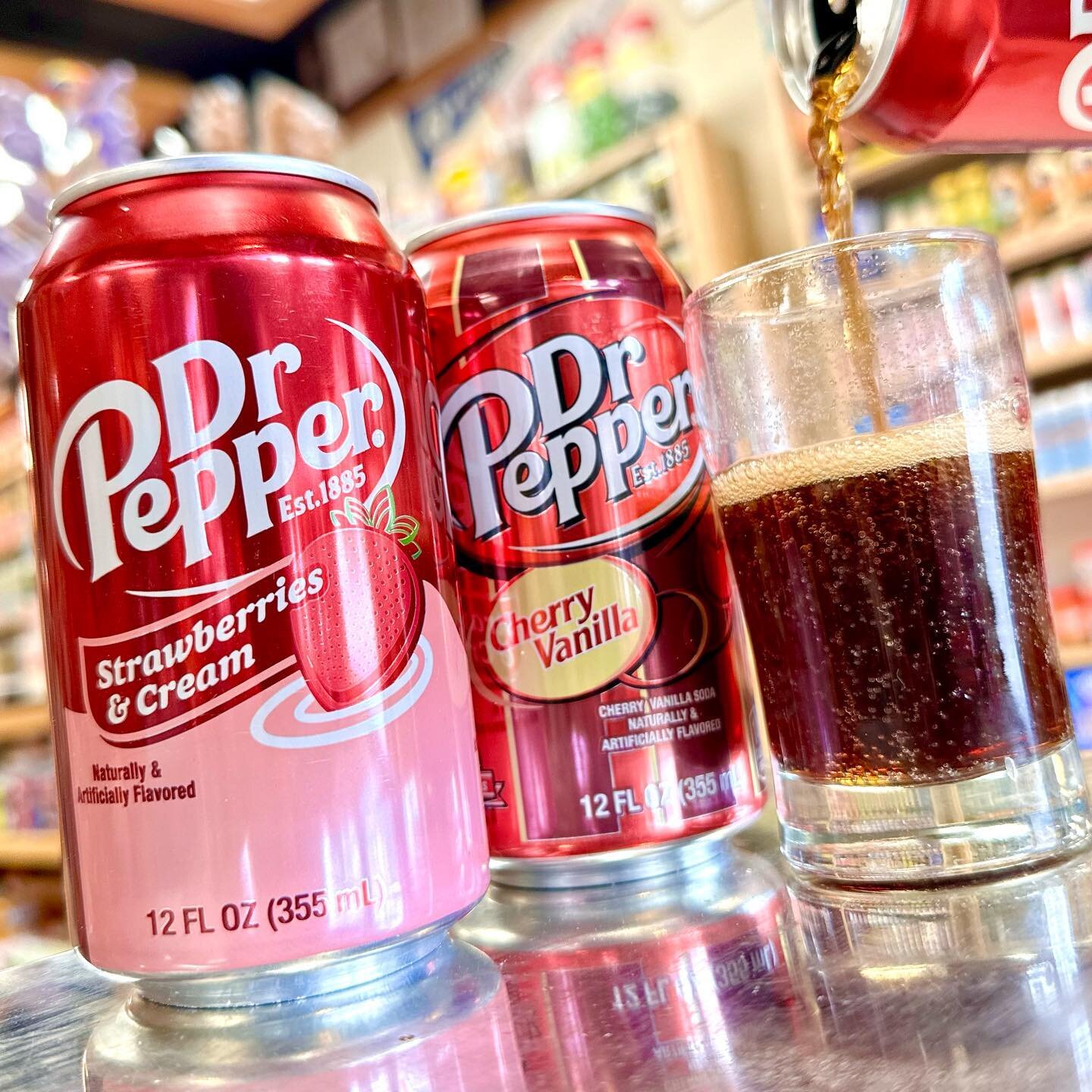Strawberries &amp; Cream or Cherry Vanilla?

Which from @drpepper_canada would you choose? 

#oldetymecandyshoppe #candyshop #candystore #canmore #soda #strawberriesandcream #cherryvanilla #drpepper