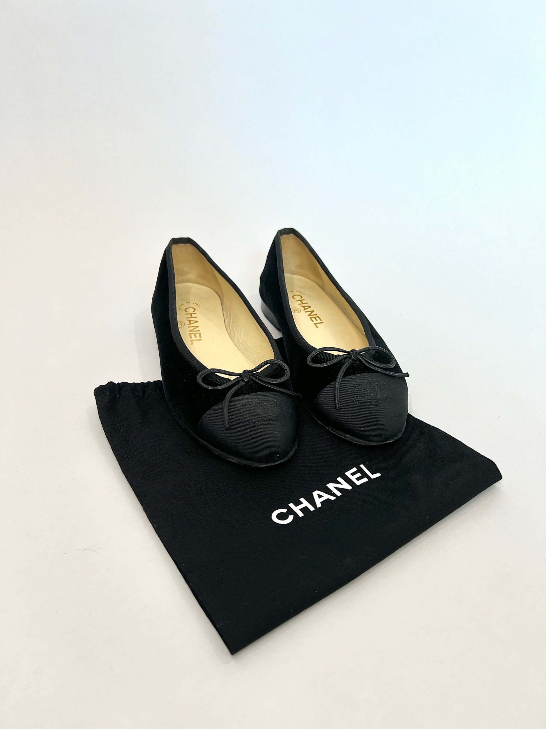 Chanel Black Velvet Ballet Flats