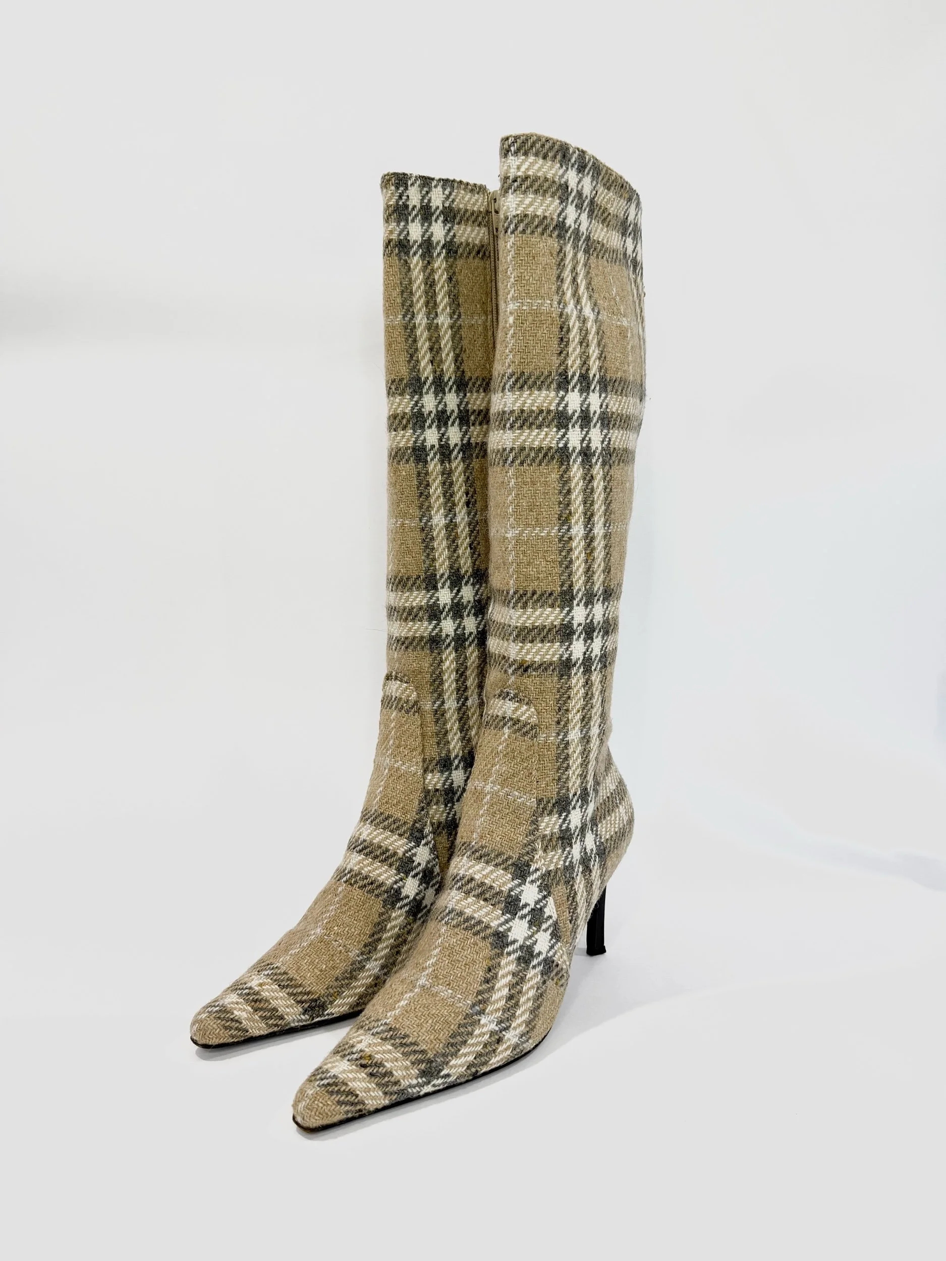 Burberry Nova Check Wool Boots, Sz 41.5