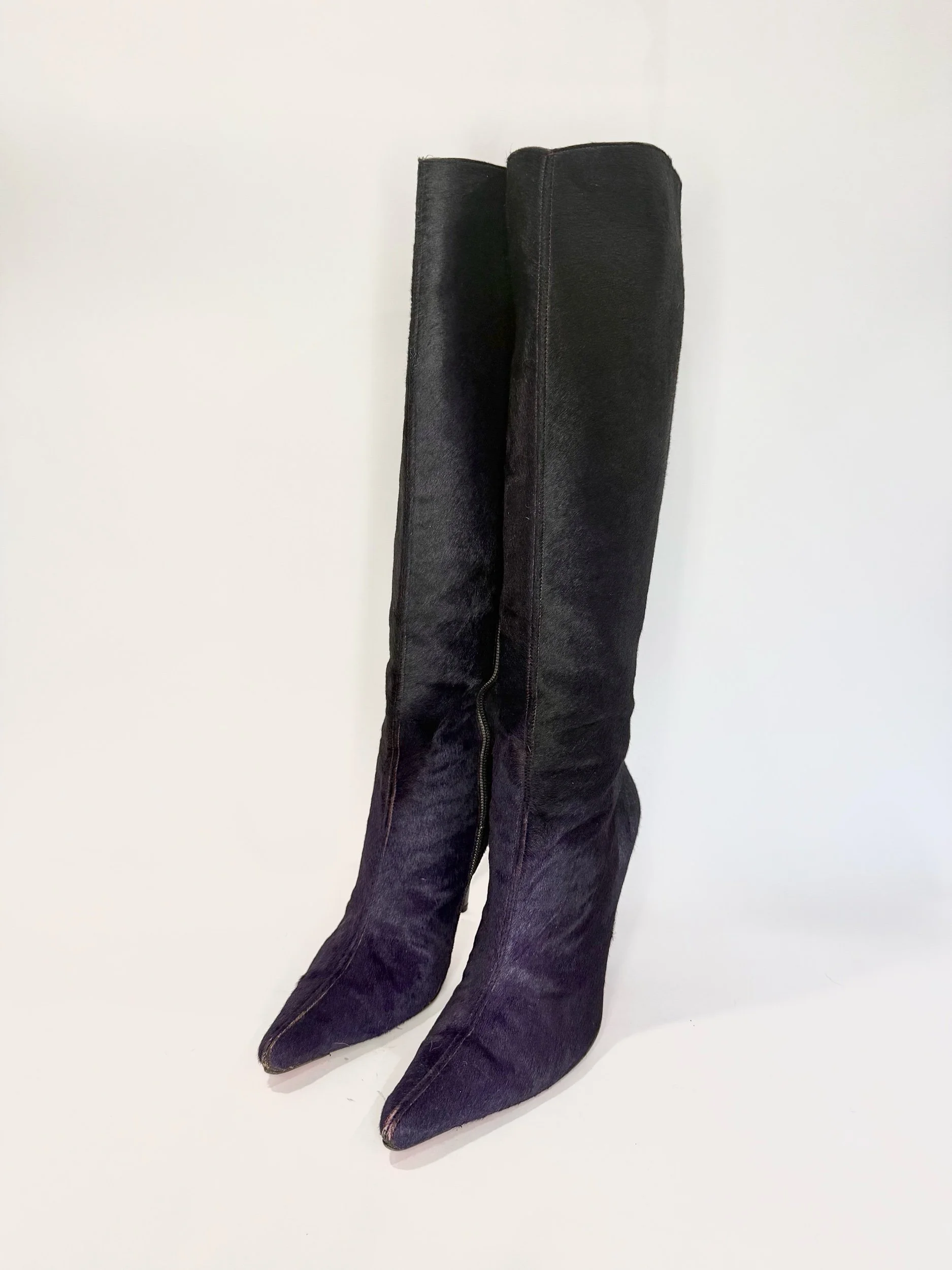 Emanuel Ungaro Purple Ombre Ponyhair Boots, Sz 38