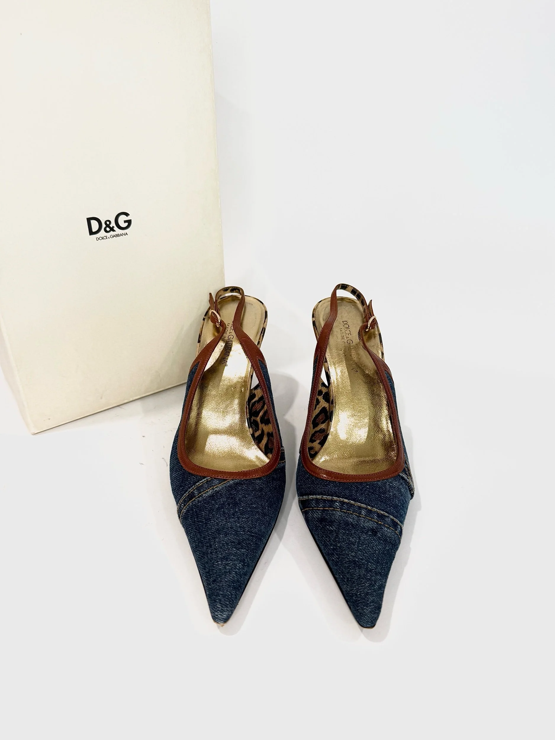 Dolce and Gabbana Patchwork Denim Slingbacks