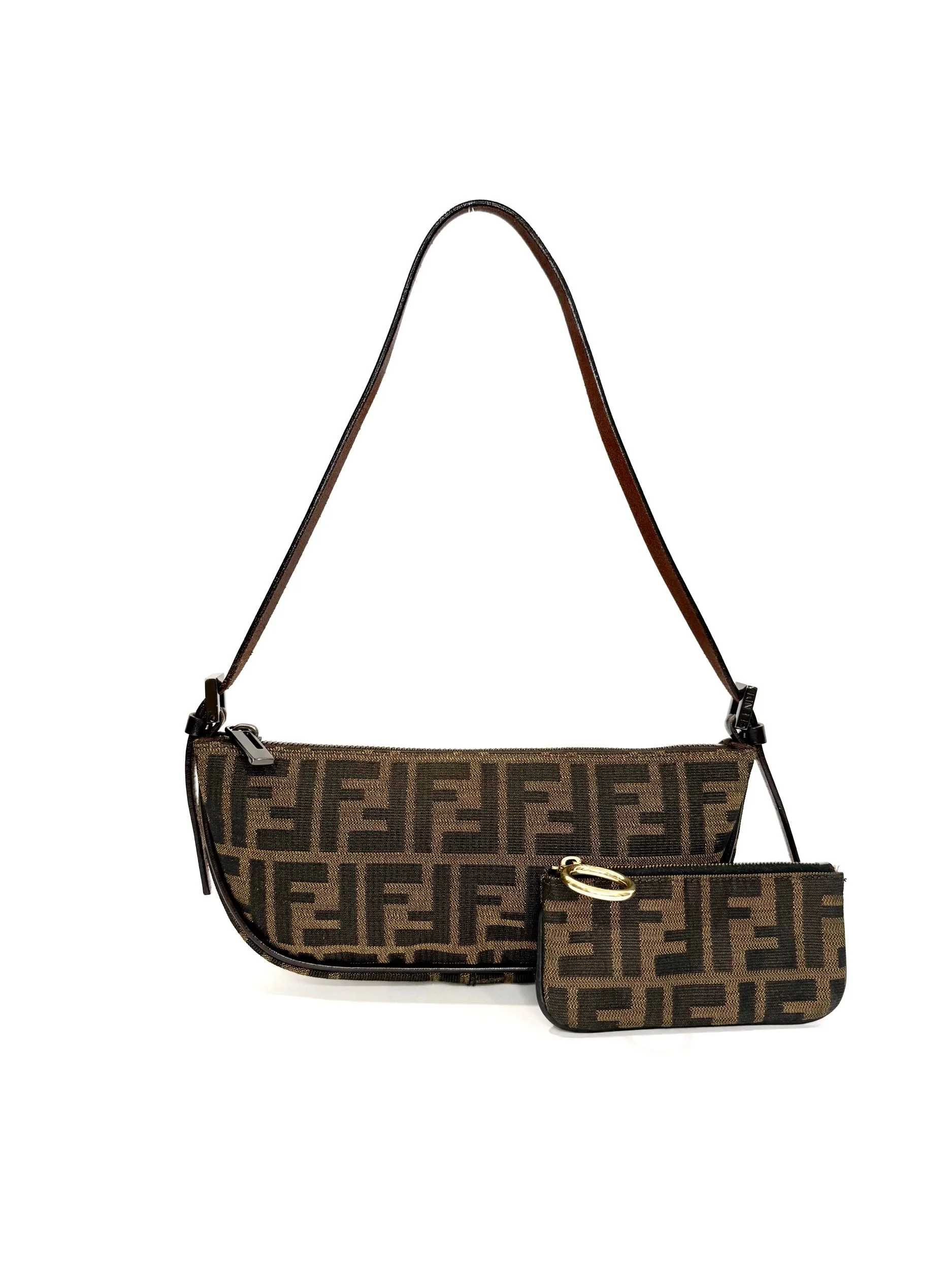 Fendi Zucca Crescent Shoulder Bag with Card Holder
