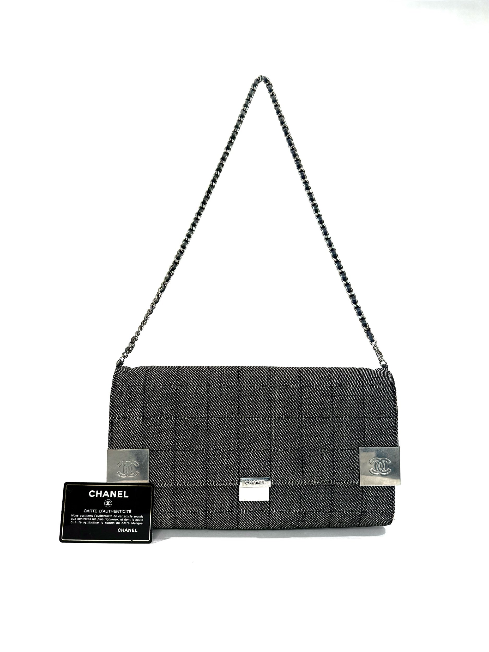 Chanel Denim Chocolate Bar Clutch on Chain