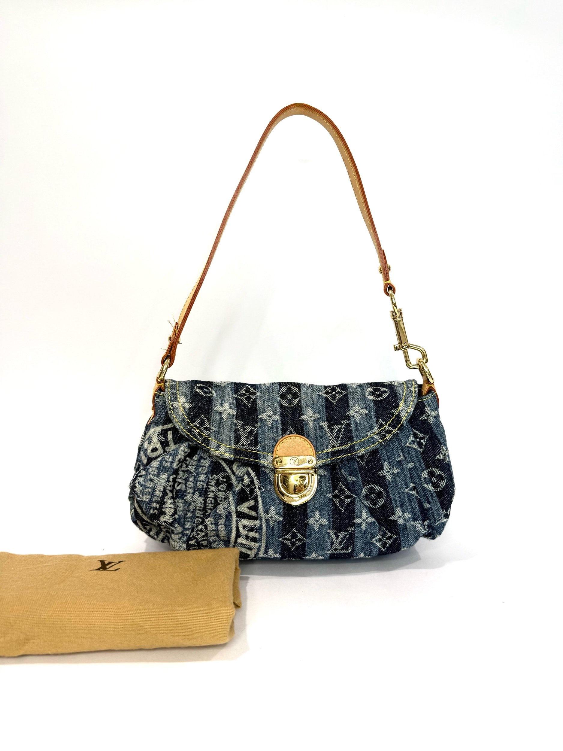 Limited Edition Louis Vuitton Striped Denim Pleaty Bag