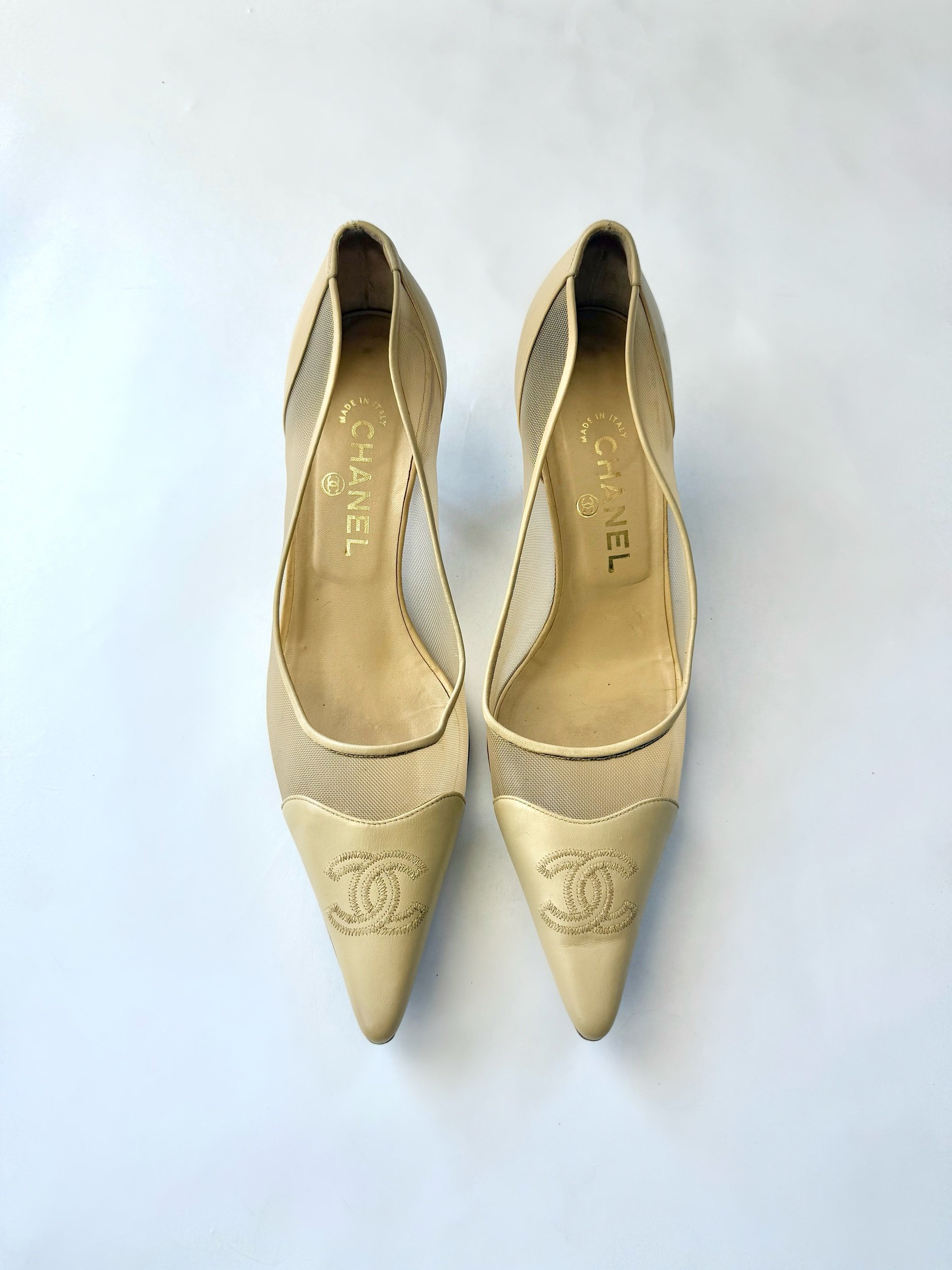 Chanel Nude Mesh CC Heels, Size 40.5