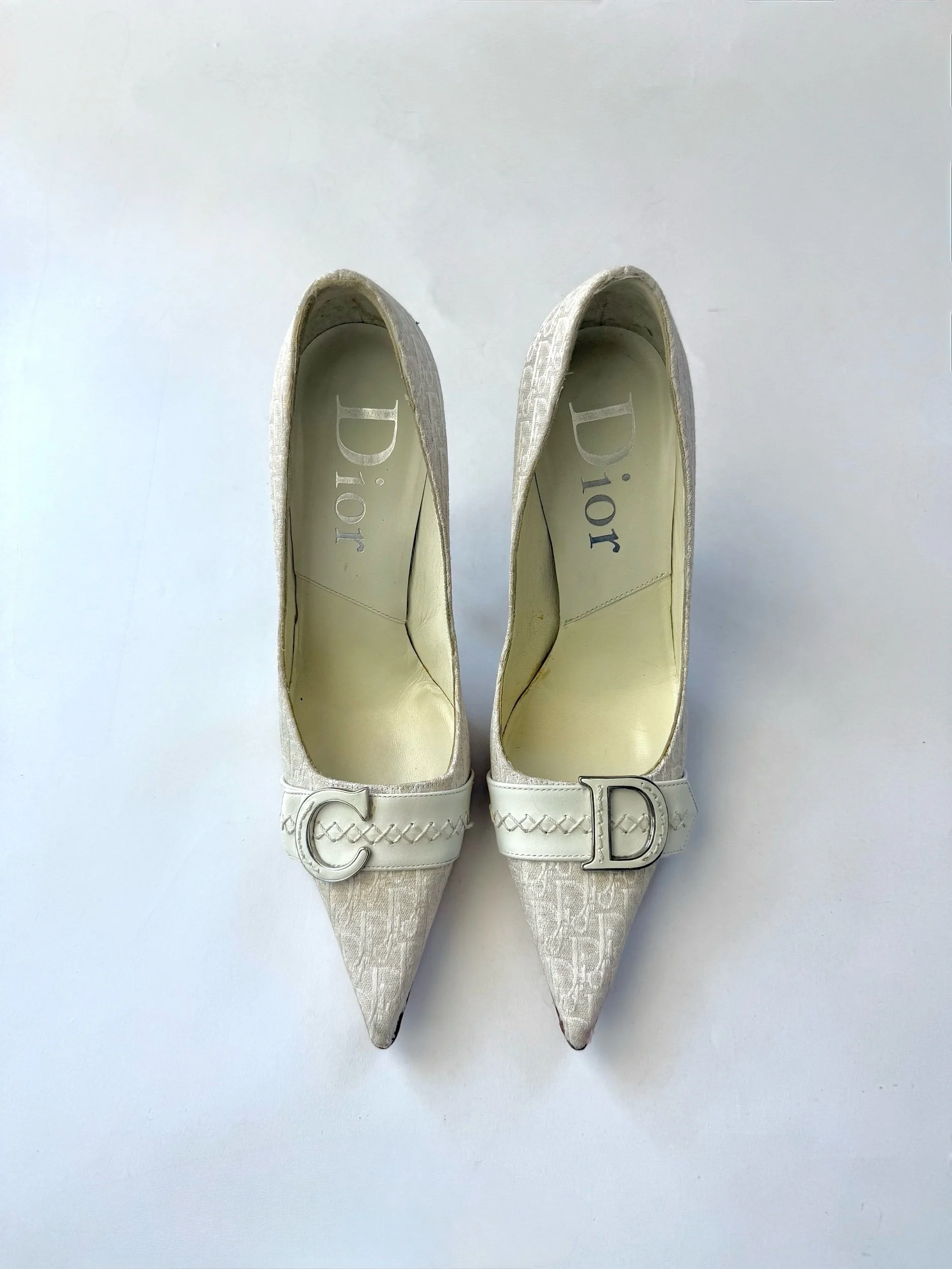 Dior Trotter Cream Initial Heels, Size 38