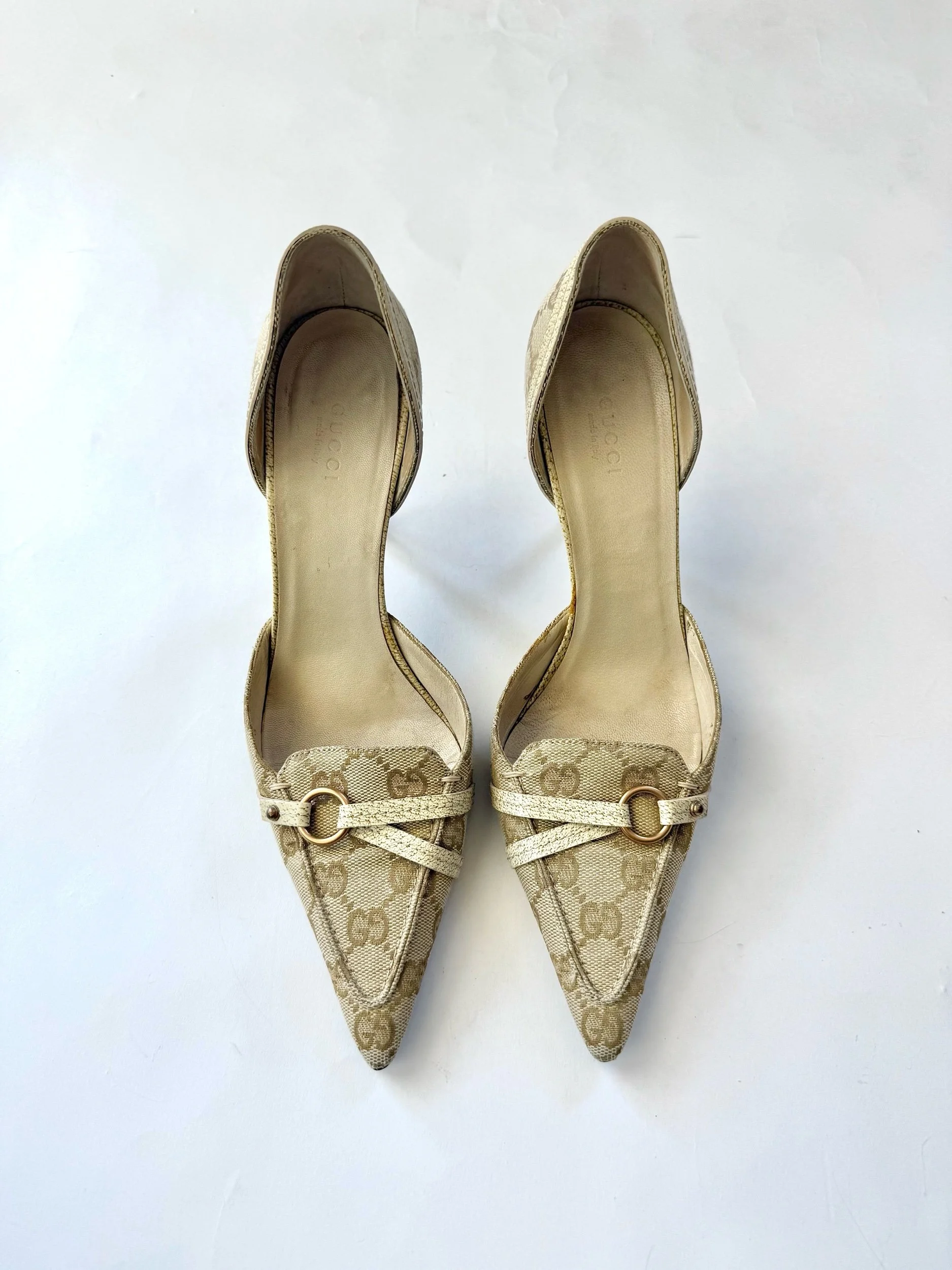 Gucci Monogram Pointed Heels, Size 8.5