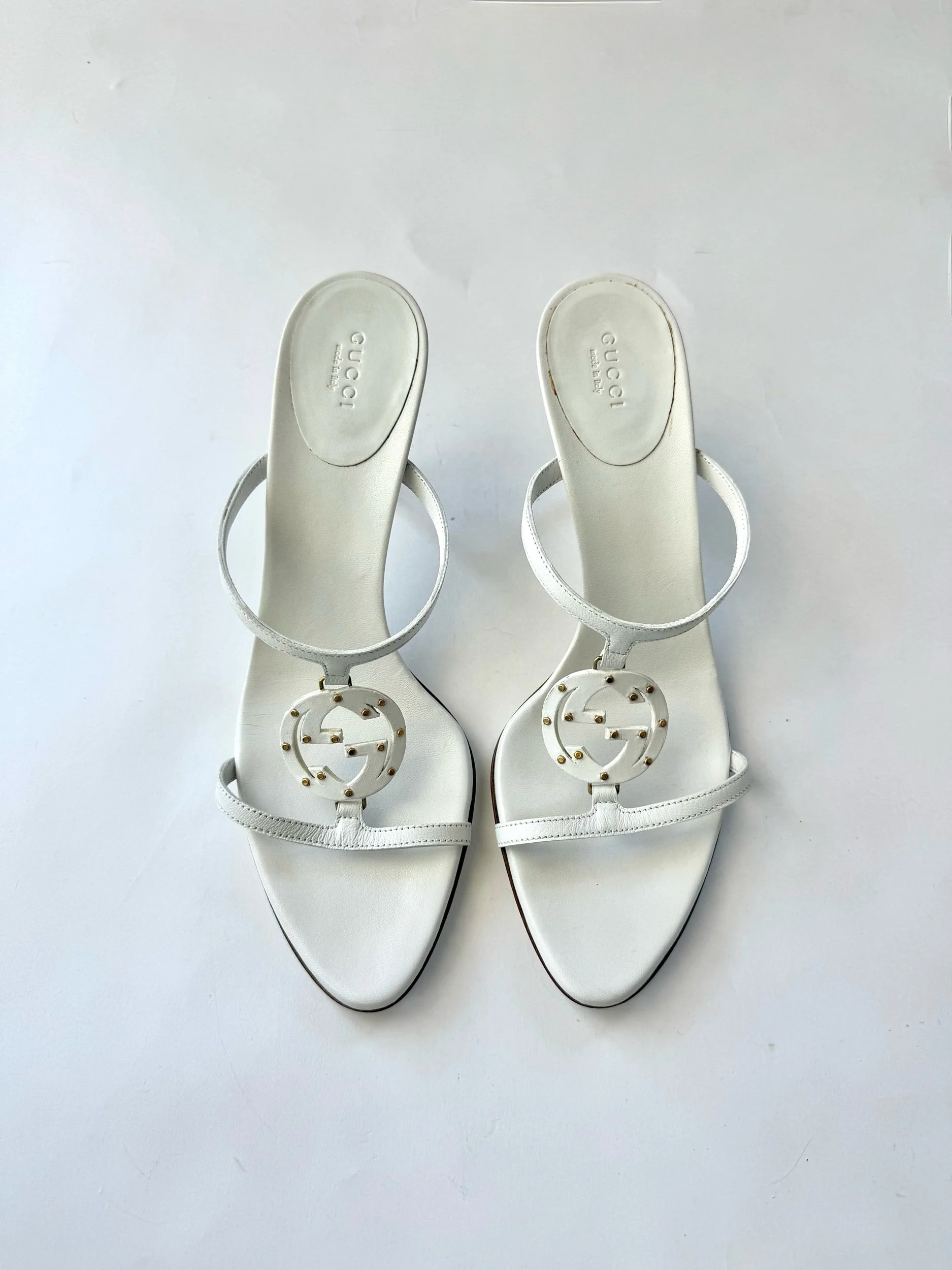 Gucci Leather GG Studded Sandals, Size 11
