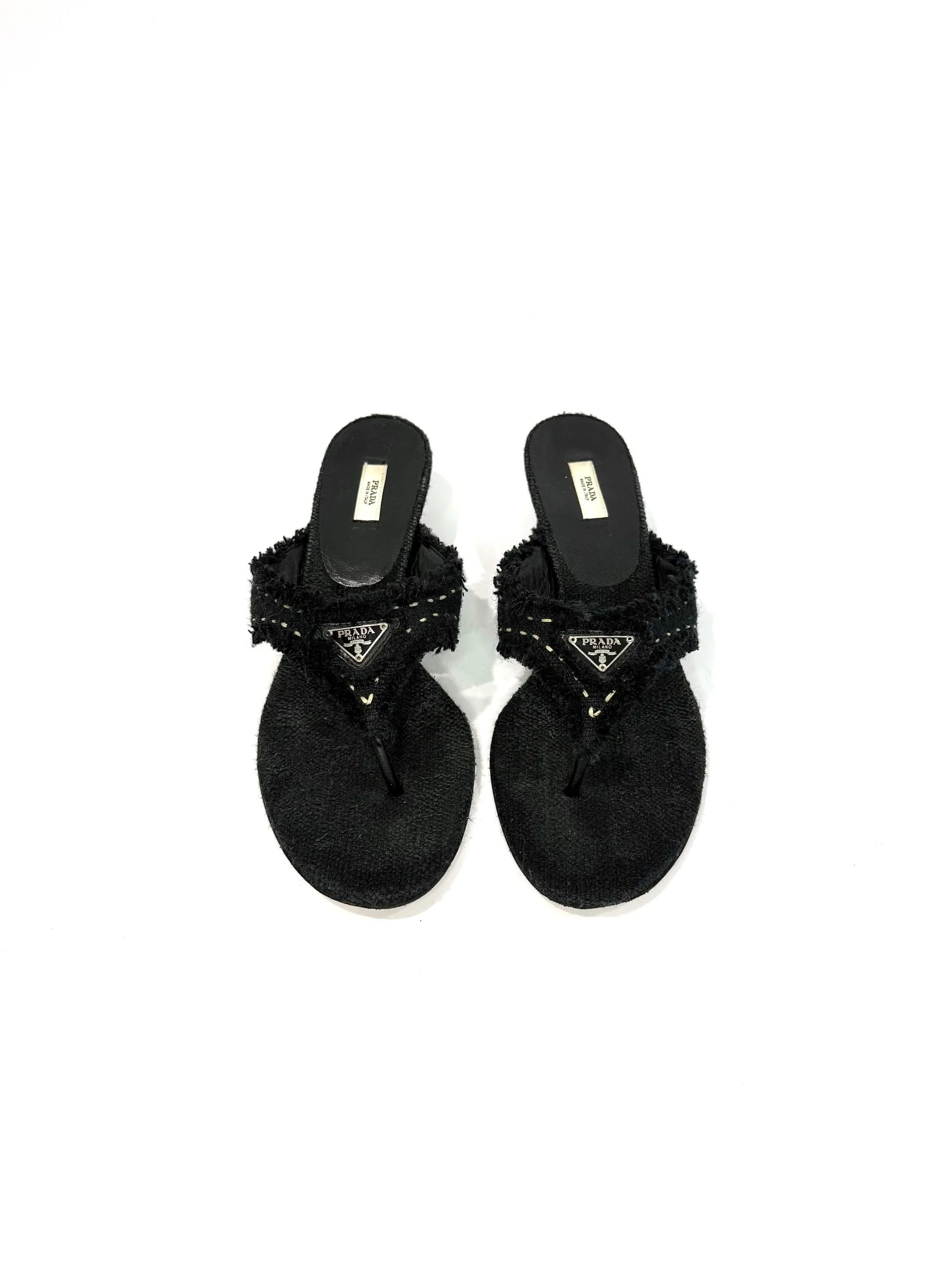 Prada Knit Thong Logo Sandals, Size 38