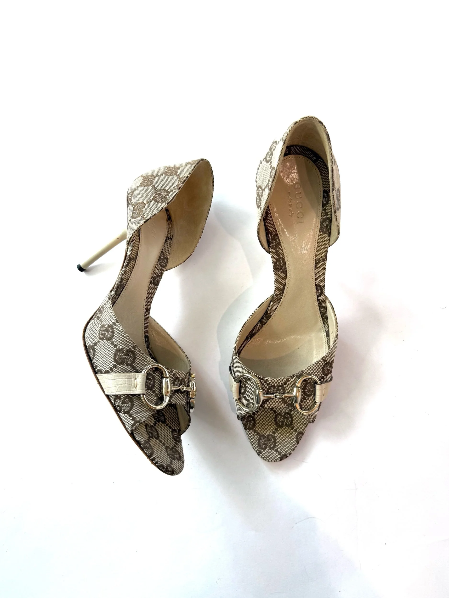 Gucci Monogram Horsebit Mules, Size 8