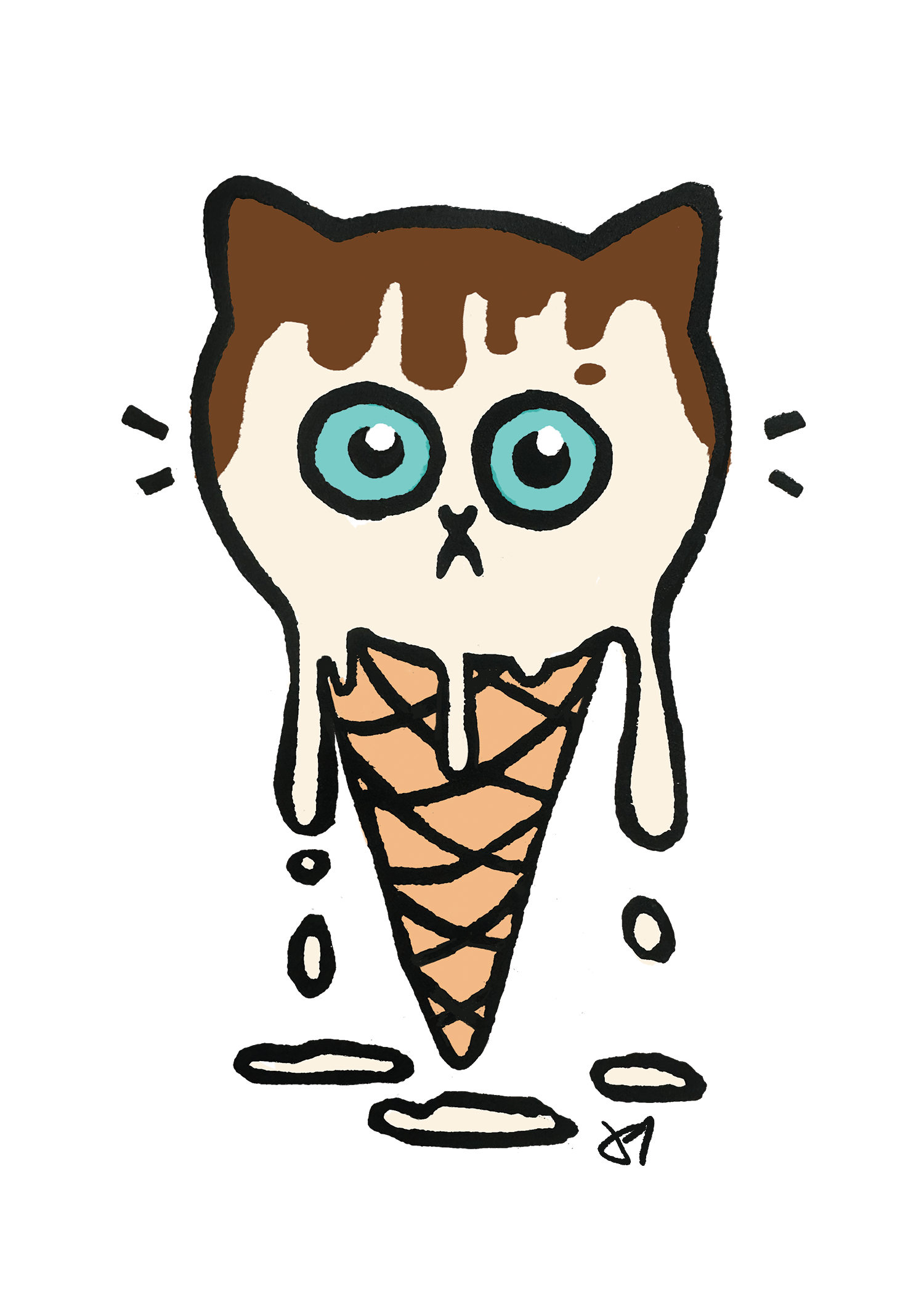 Vanilla with Chocolate Syrup Ice Cream Cone Cat