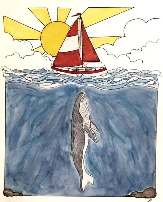 "Whale & Boat", Watercolor & Ink, (February 2018)