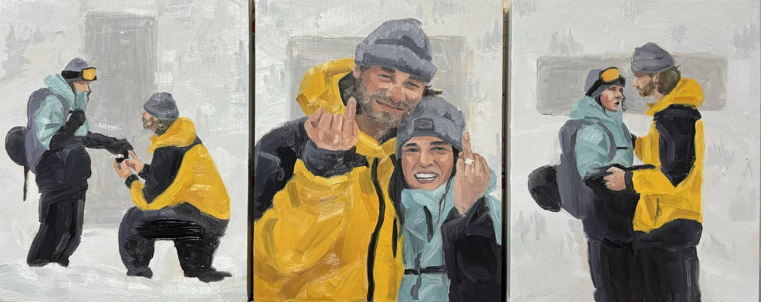 "Bling", (triptych: 8x8"), Oil on Board, (April 2024)