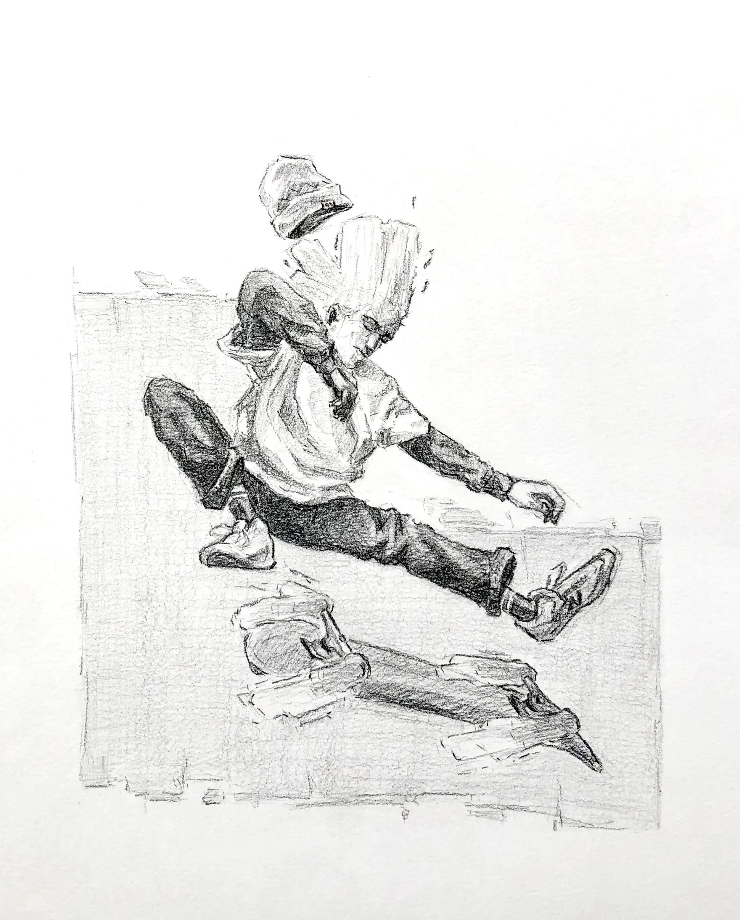 "Kick Flip", (11x14"), China marker Sketch, (October 2023)