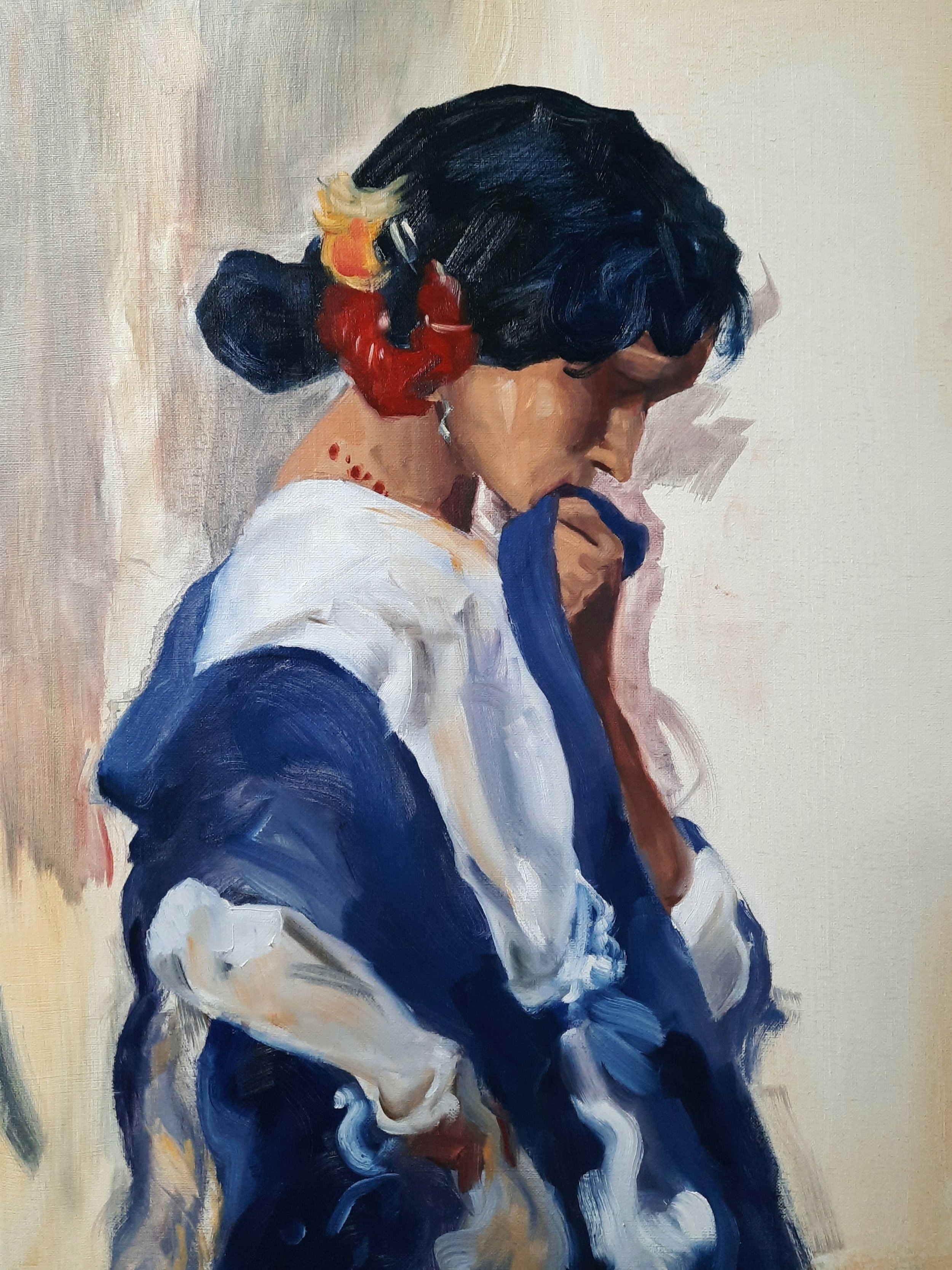 "A Gypsy" (18x24") Oil on Canvas, Master study of Joaquin Sorolla's painting, (October 2022). 