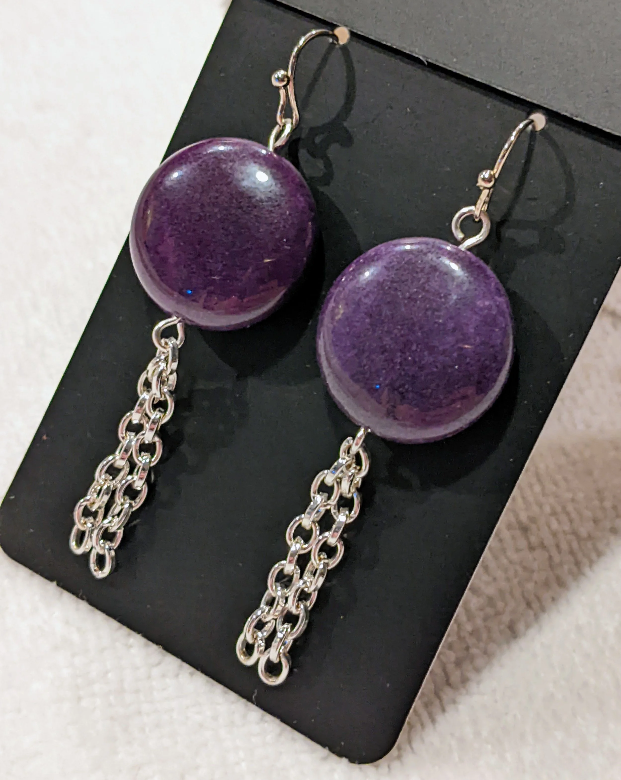 Dark Purple Jade & Silver Earrings
