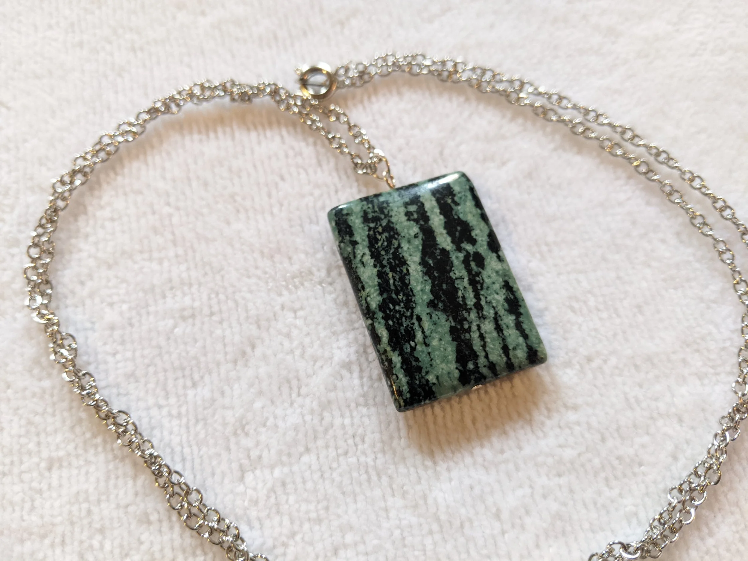 Green Zebra Jasper Silver Chain Necklace