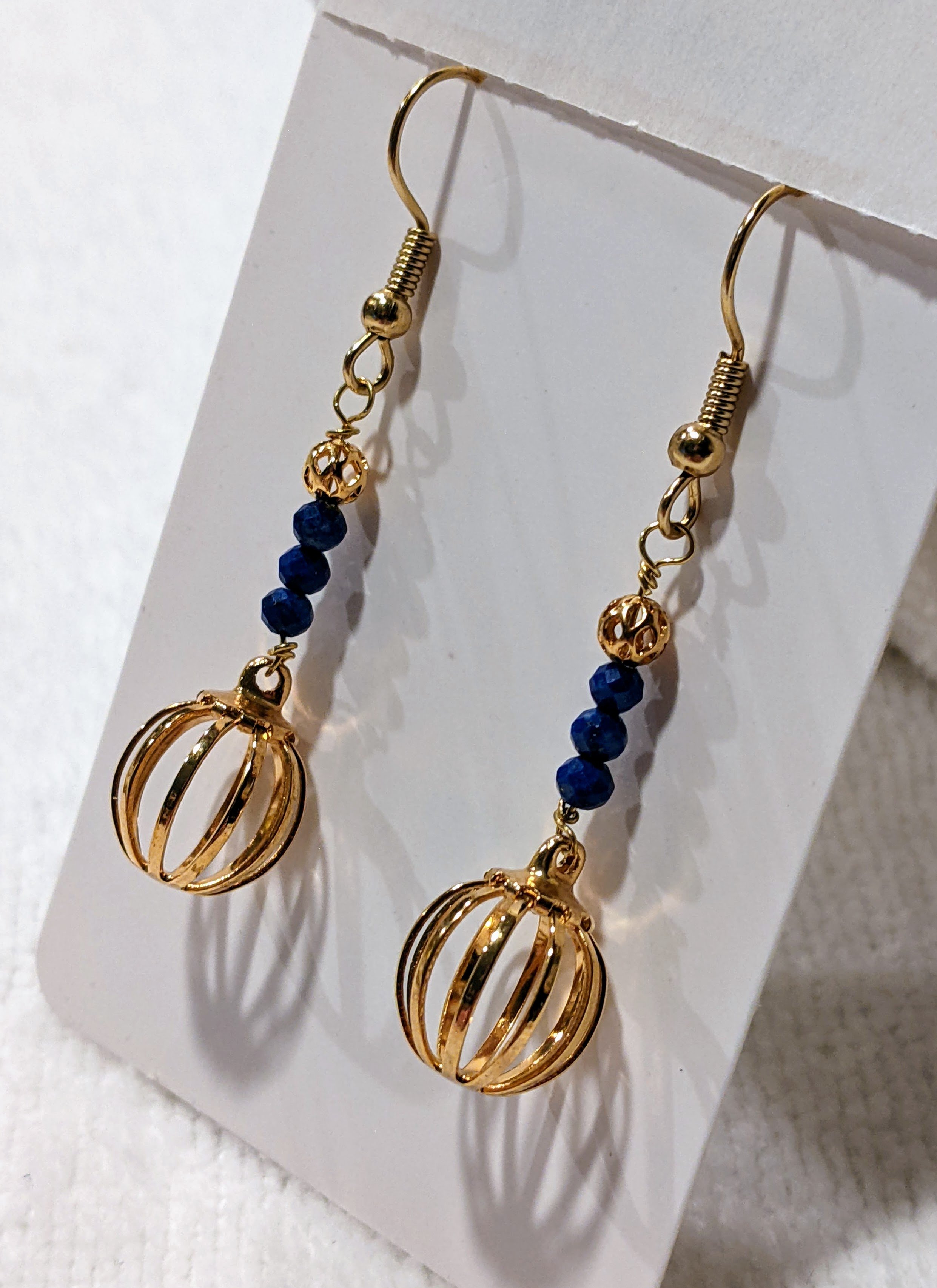 Lapis Lazuli Faceted Rondelle & Gold Earrings