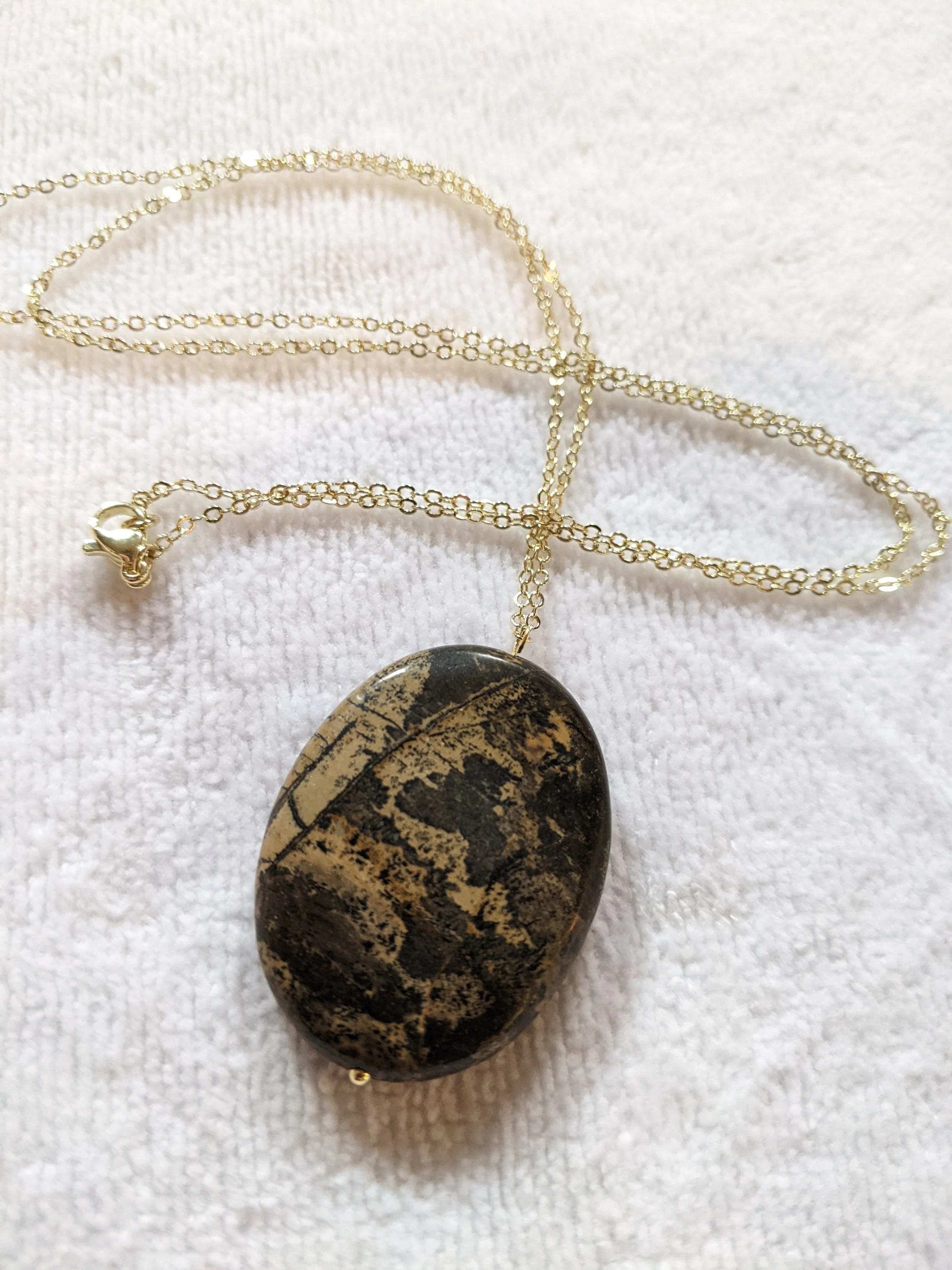 Paint Brush Jasper Gold Chain Necklace