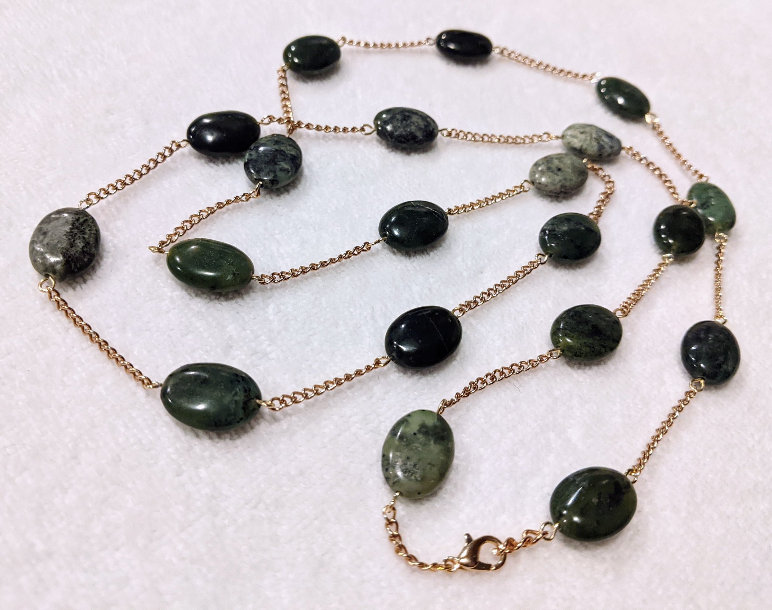 Green Jasper & Gold Chain Necklace