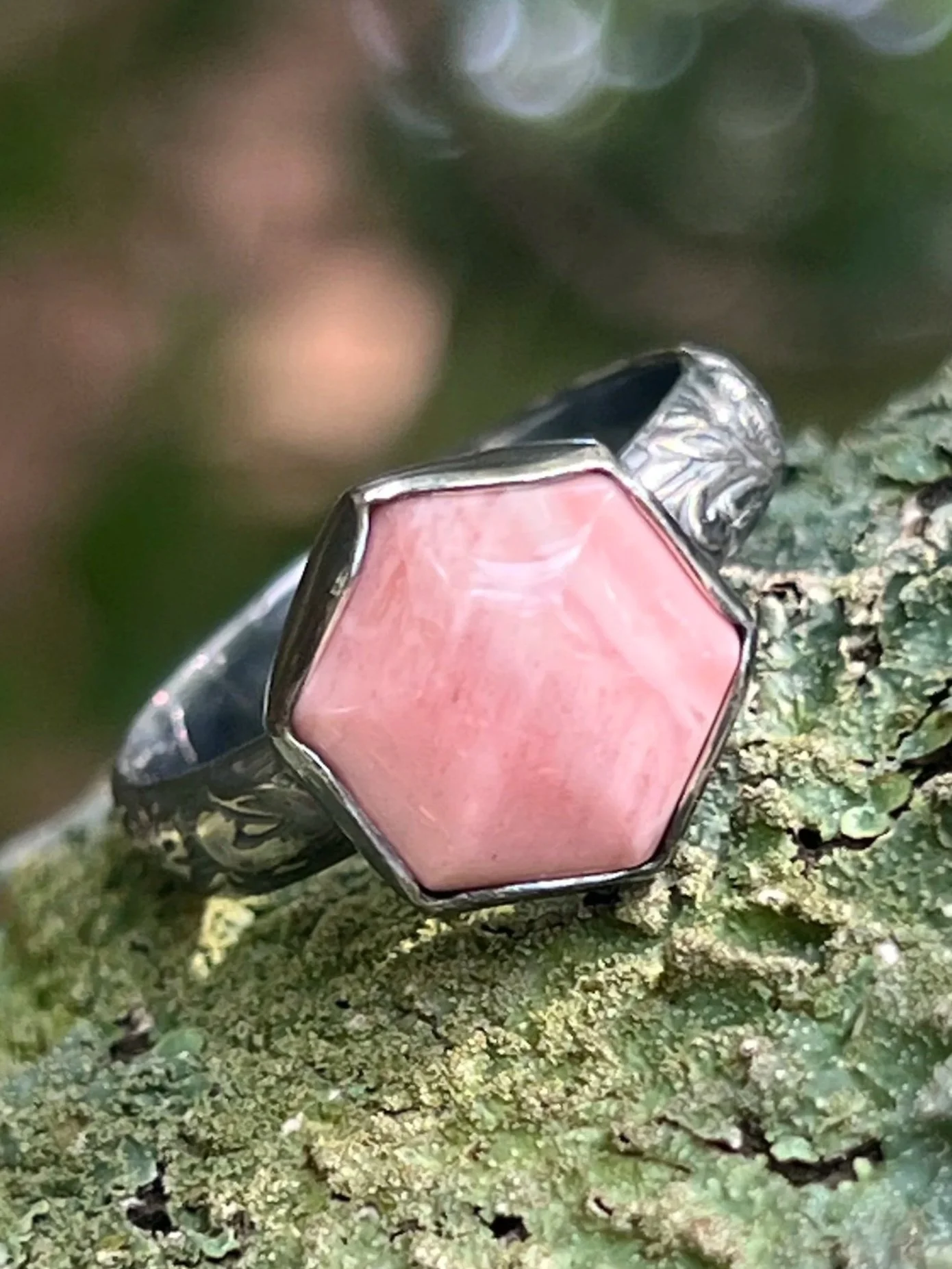 Sterling Silver & Pink Opal Ring - Size 8