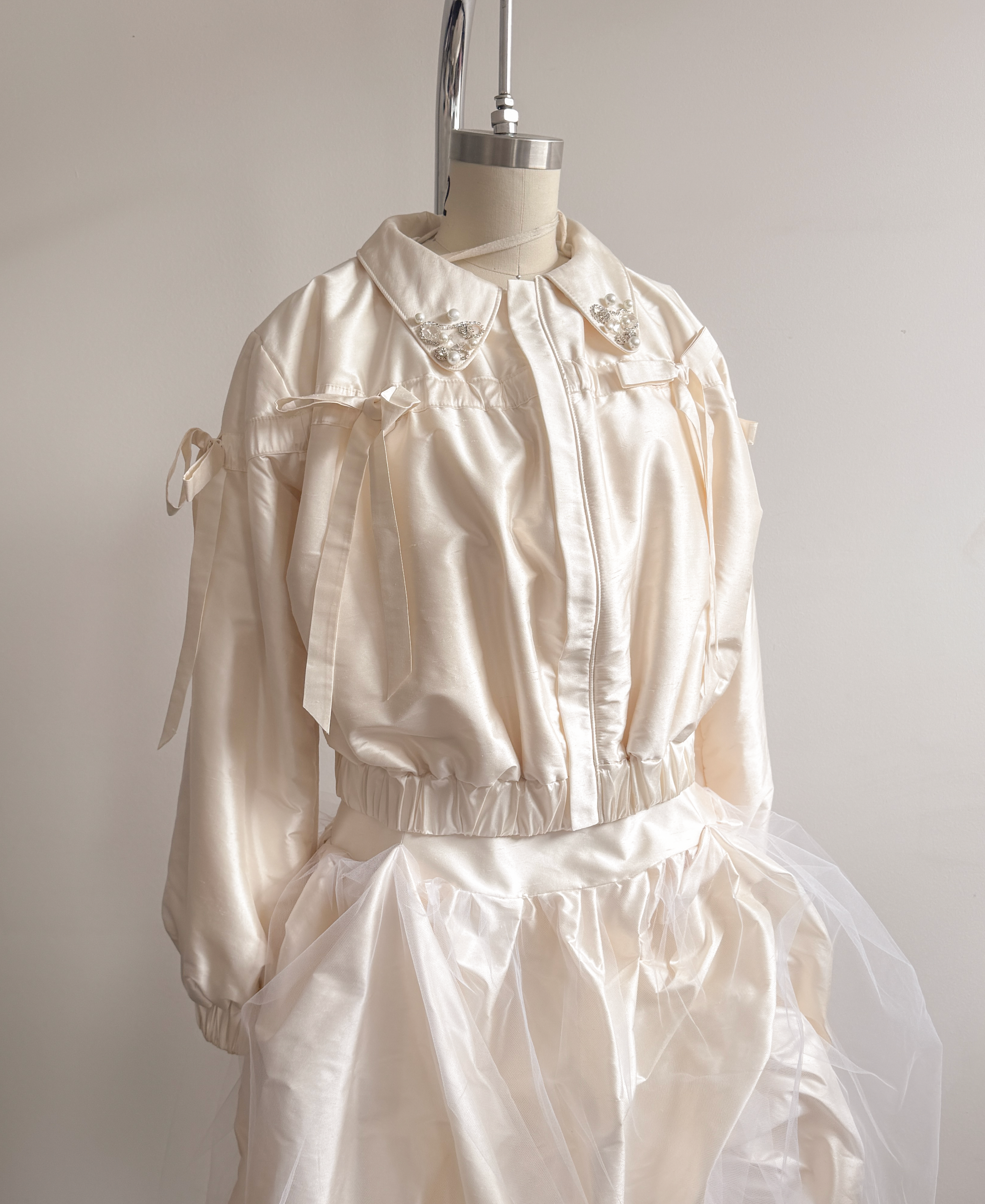 cream silk bomber for maddy