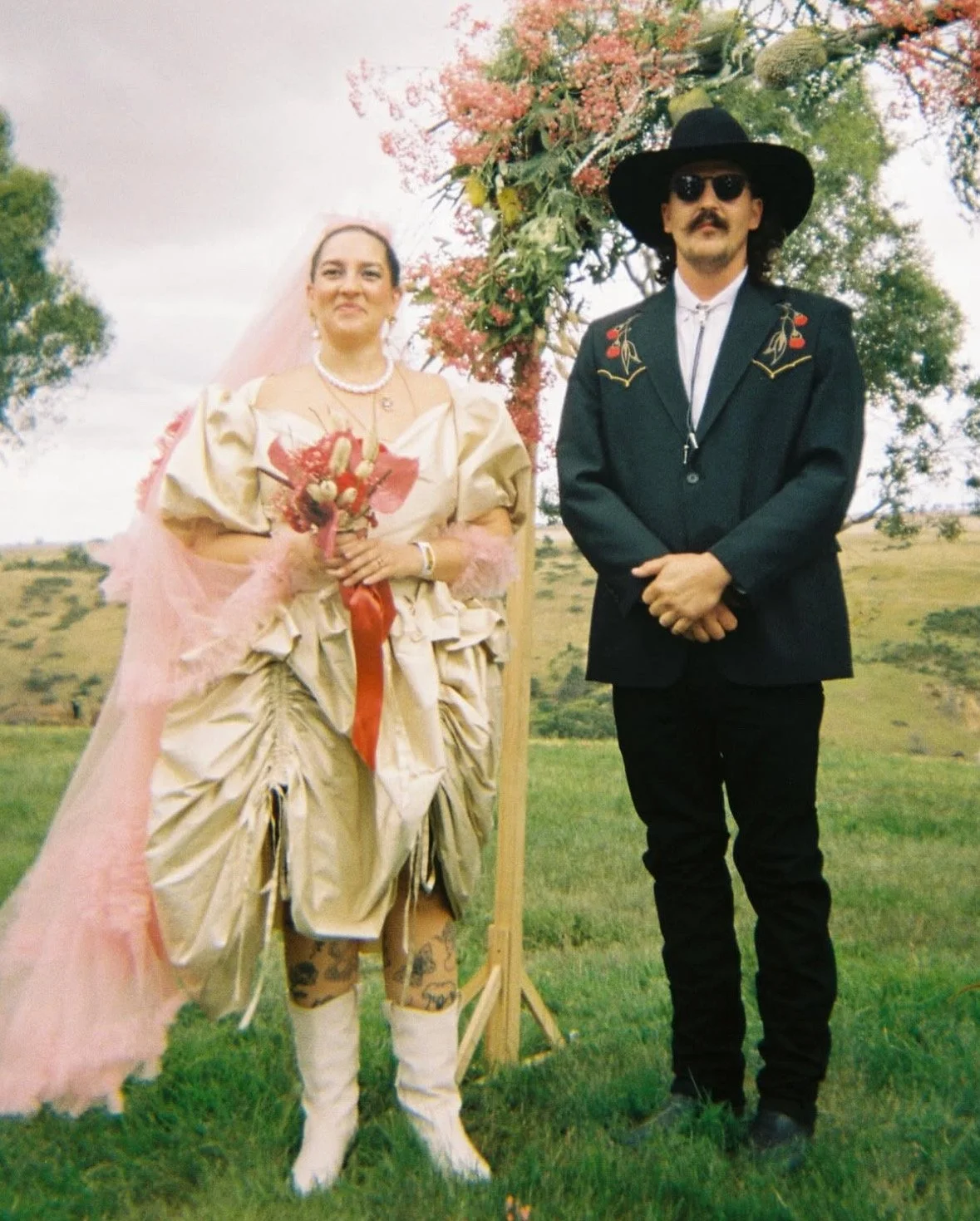 custom top, skirt and bustle in cream silk for georgia