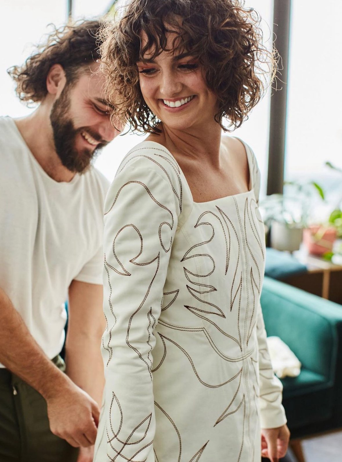 western-inspired minidress for hannah in cream brushed denim