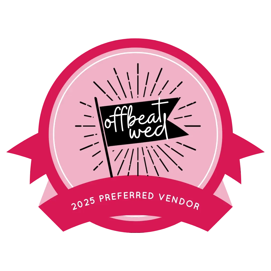 off beat wed pink badge