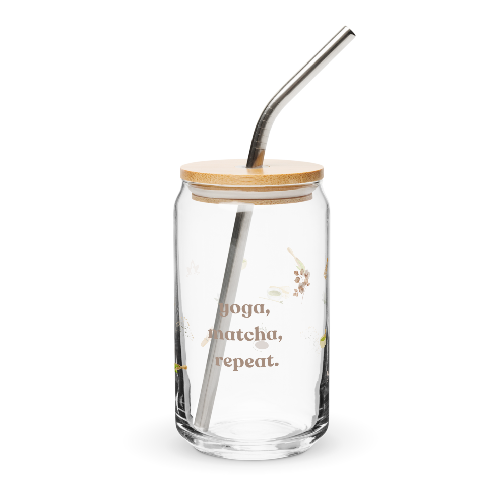 The Yoga, Matcha, Repeat Can-shaped glass