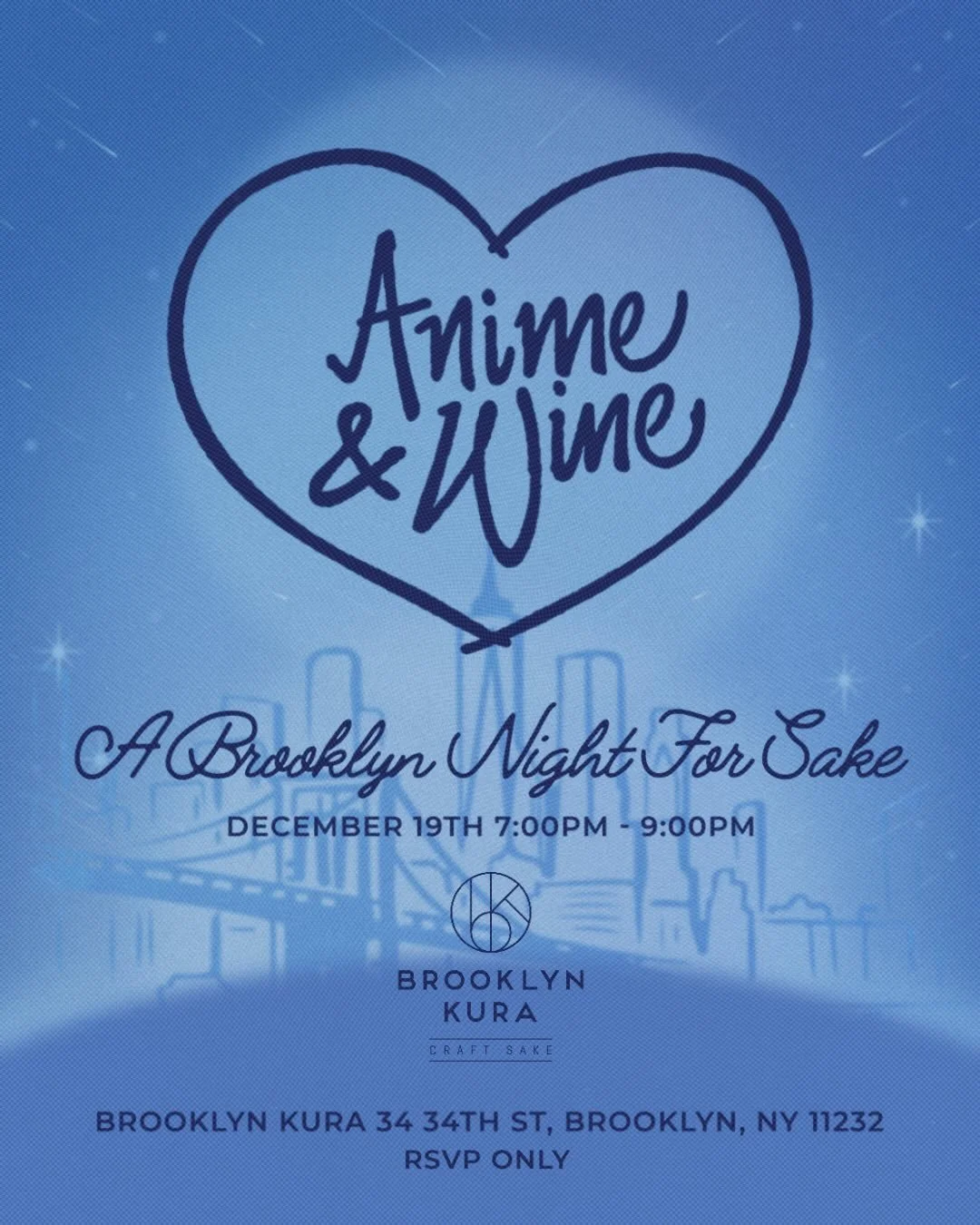 Join us for an elevated anime experience at Brooklyn Kura for a night of sake, anime and community.

🔗 in bio

With an eclectic mix of city pop and Japanese R&amp;B thematically paired with anime for a visual, sonic and tasting experience.