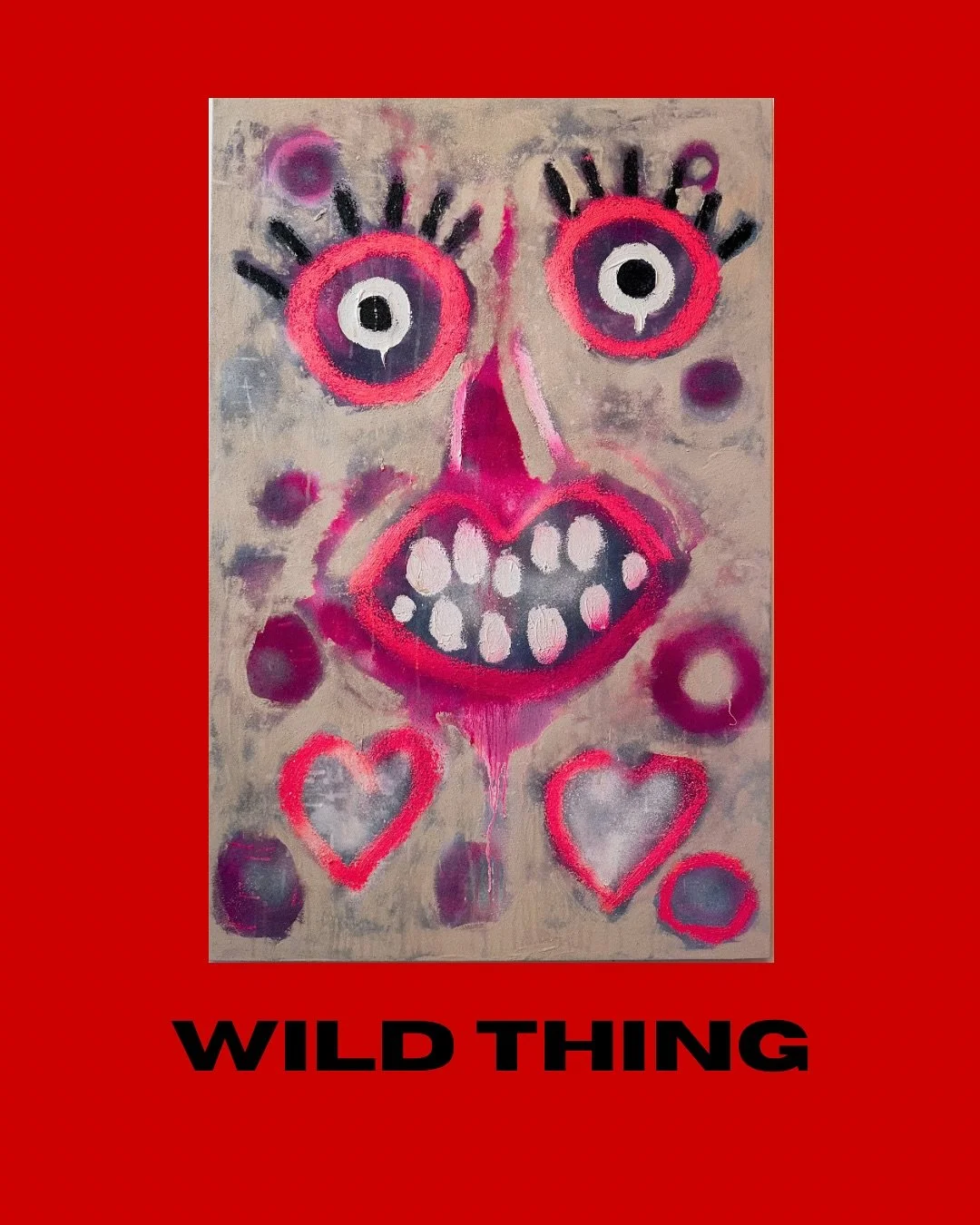 New painting &lsquo;wild thing&rsquo; 70x110cms on display @optique2020_nw3 along with several of my other paintings #acryliconcanvas #abstractface #colourfulart  #artforsale #happyartist