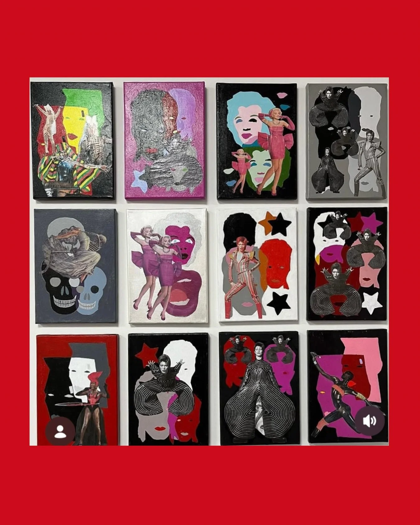 throw back thursday&hellip; when I displayed my little heroes collages together @ my first solo exhibition&hellip; some are still available on my website or come &amp; see them @arebyte open studio on 20th June #collageonacrylic #davidbowie #marilynm