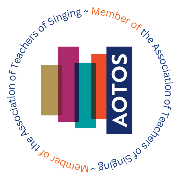 Logo consisting of overlapping colored bars and text reading 'AOTOS', encircled by the words 'Member of the Association of Teachers of Singing' and 'The Association of Teachers of Singing' in a circular format.
