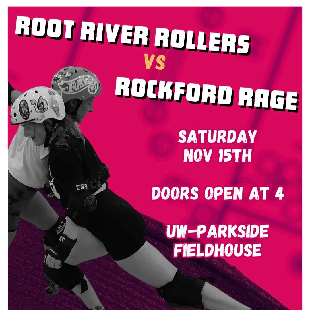 Bout day: TOMORROW! Get your signs and folding chairs ready; our skaters are nearly ready to put on a show! Come join us to cheer on our Root River Roller skaters, and watch as we battle Rockford Rage Roller Derby! 🔥#rollerderby #rootriverrollers #r