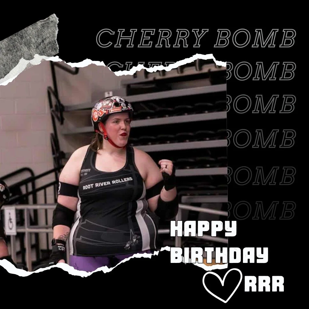 A very very happy birthday to Ch-Ch-Ch-Ch-Cherry Bomb!! We hope you had enough time to party! Happy birthday 🎉🎉 #rollerderby #rootriverrollers