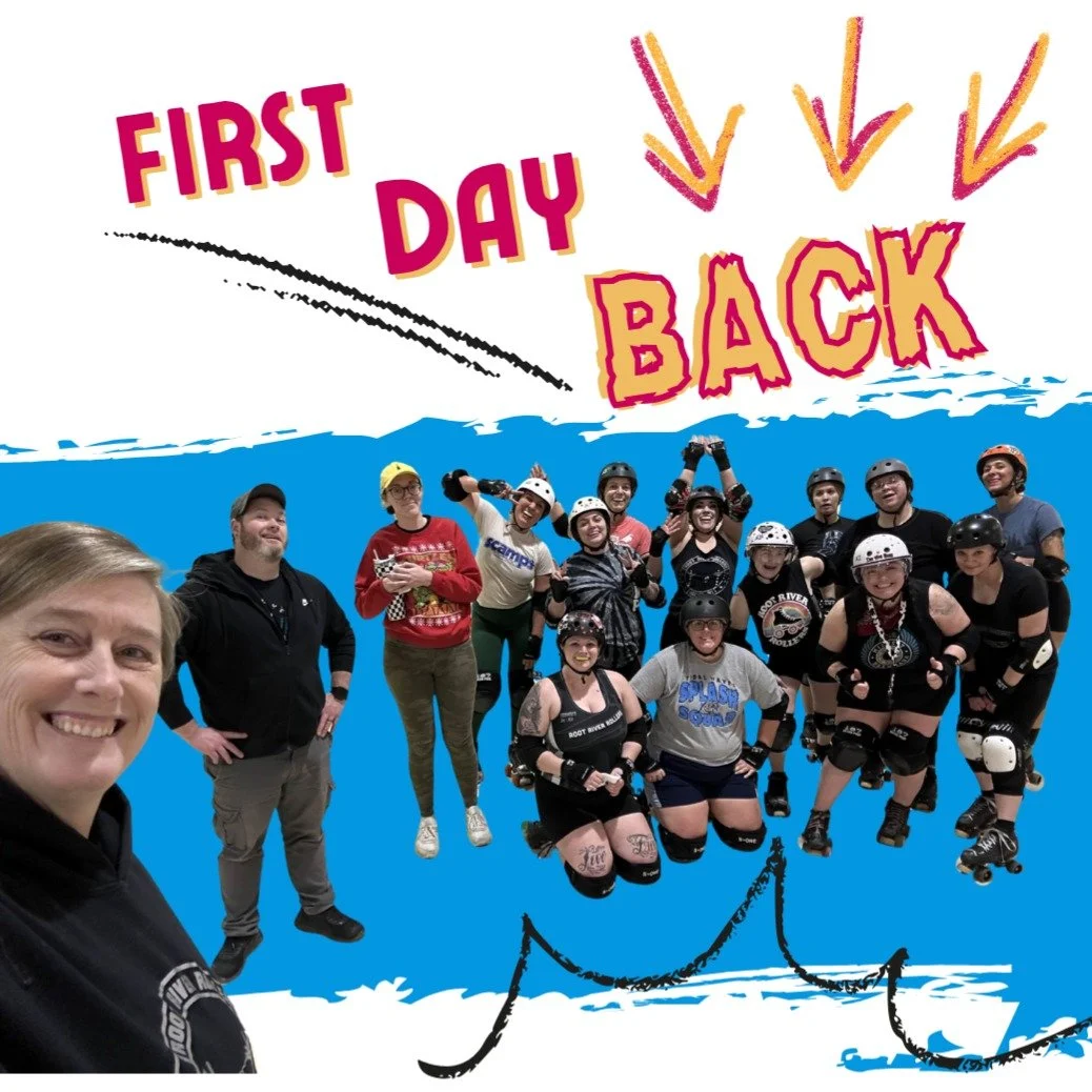 We had a great first practice coming back from winter break! We're now in season to get ready for our Feb 28th bout😉! Get ready to join us! #rootriverrollers #rollerderby #rollerderbybout