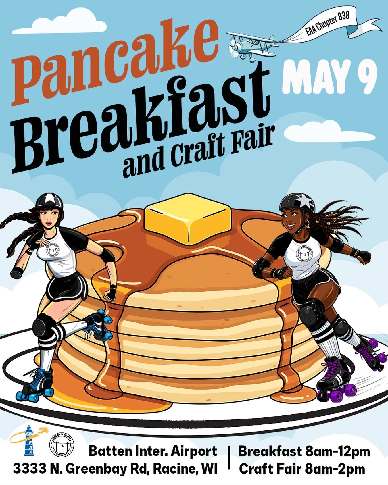 Pancakes stacked. Skates laced. Let&rsquo;s go. 🛼🥞
&nbsp;
We&rsquo;re teaming up with EAA Chapter 838 on May 9 at Batten International Airport for a morning that hits a little different. Start with a plate of pancakes and wander through 20+ craft v
