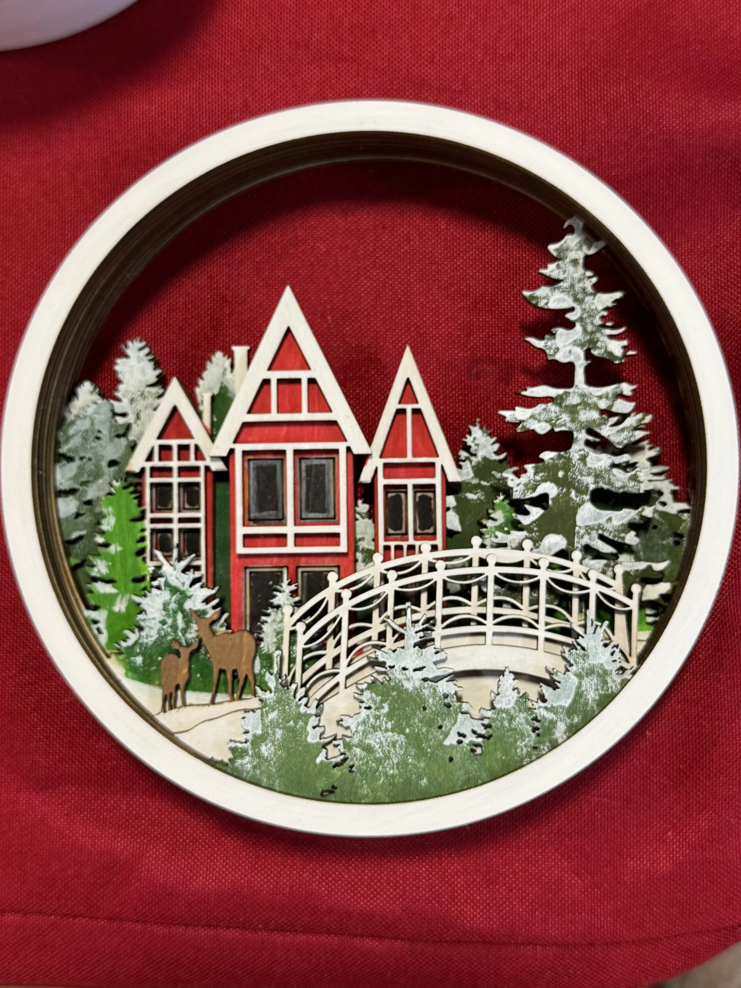 Winter Scene- Red House & Bridge