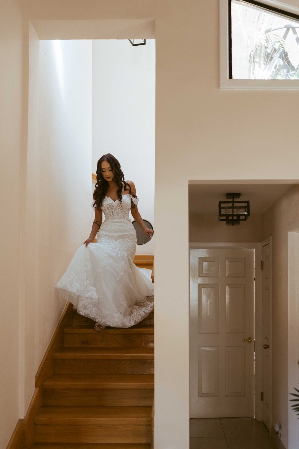wedding bride walking down stairs valle de guadalupe mexico