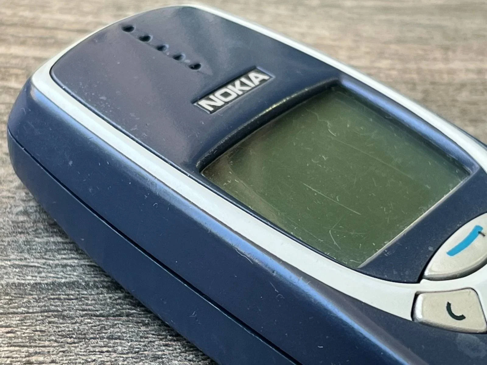 Close up shot of Nokia 3310 showing inset screen