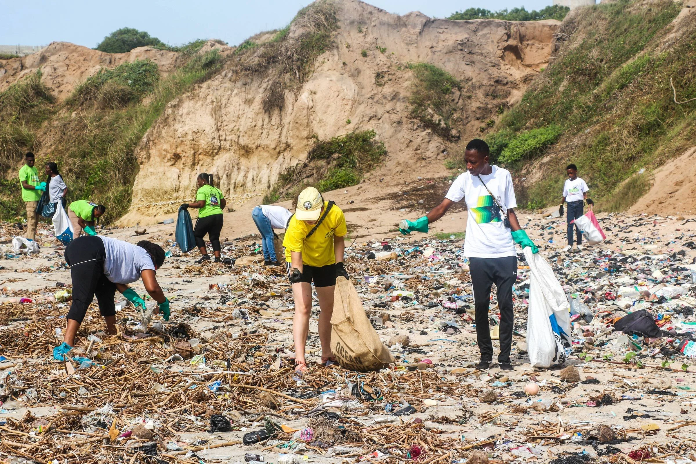 volunteers at a beach cleanup