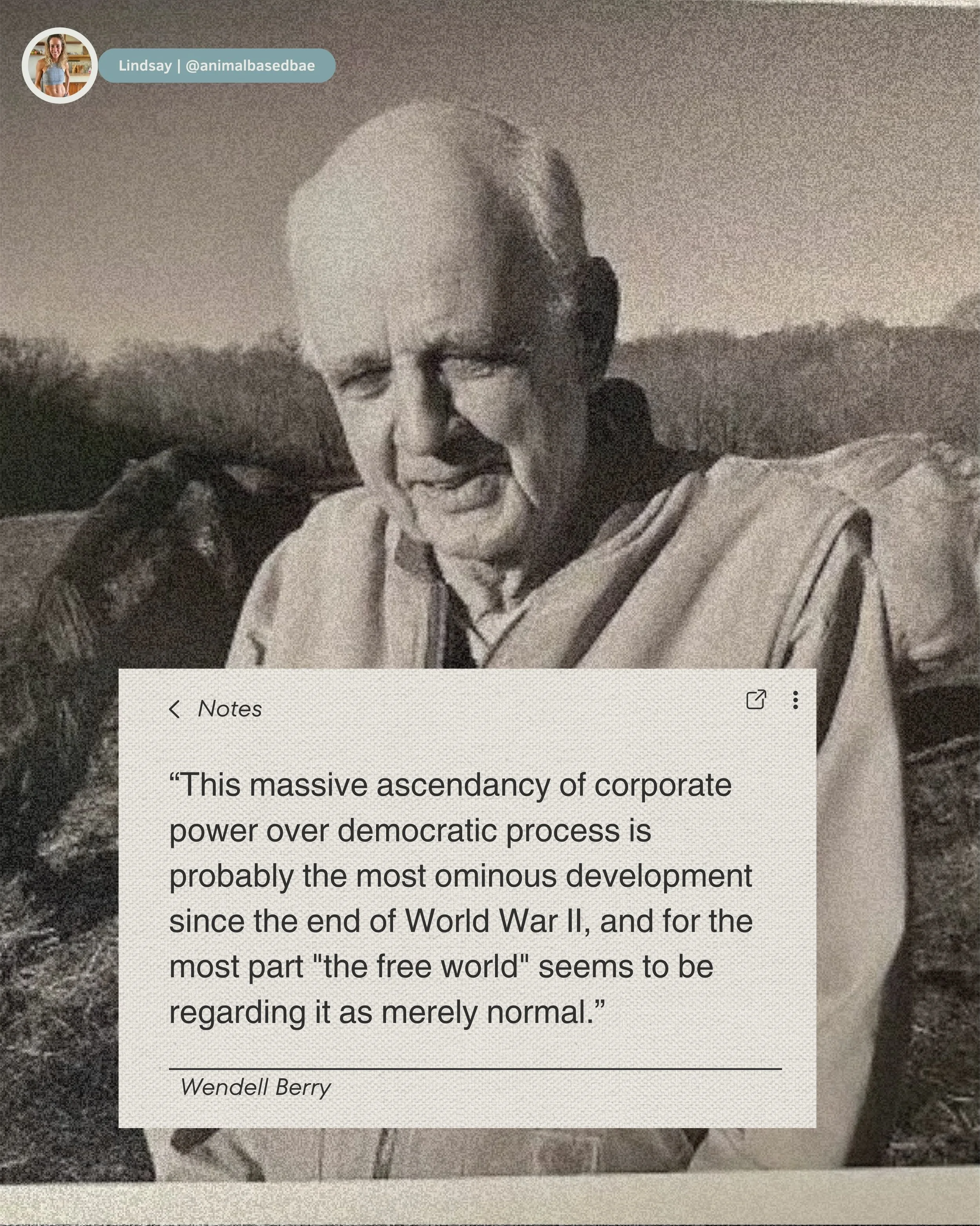 RIP Wendell Berry (1934&ndash;2026) 

farmer, poet, essayist and one of the fiercest critics American agriculture ever had. Berry spent decades arguing that how we grow food is inseparable from how we treat land, community, and each other. he wasn&rs