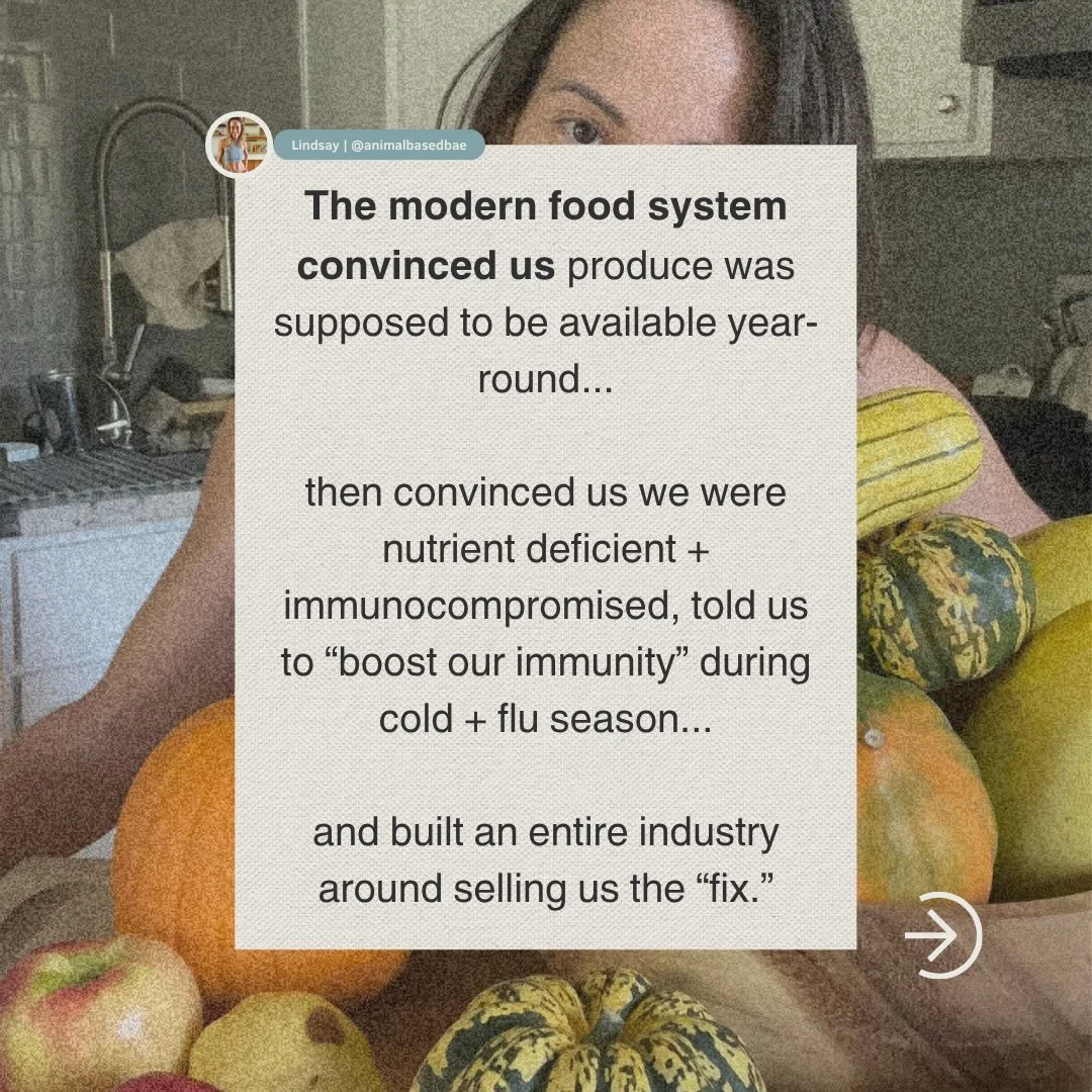 we didn&rsquo;t lose the nutrients. we lost the rhythm.

anyone remember the @farmersalmanac ?

somewhere along the way, food became a year-round product instead of a seasonal experience. every fruit + vegetable, all the time. and then we started loo
