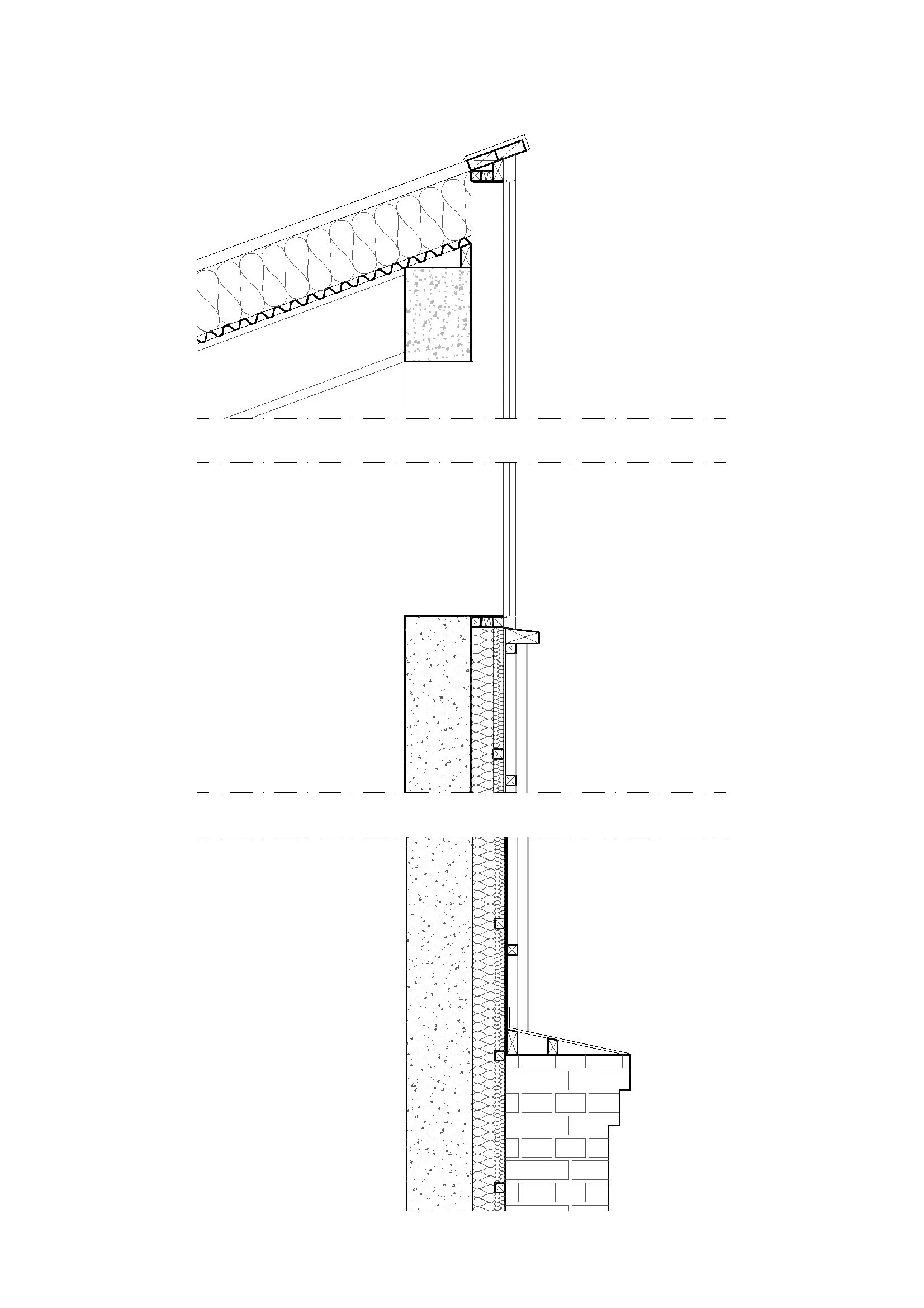 Architectural section drawing of a building wall showing various construction layers, insulation, and structural details.