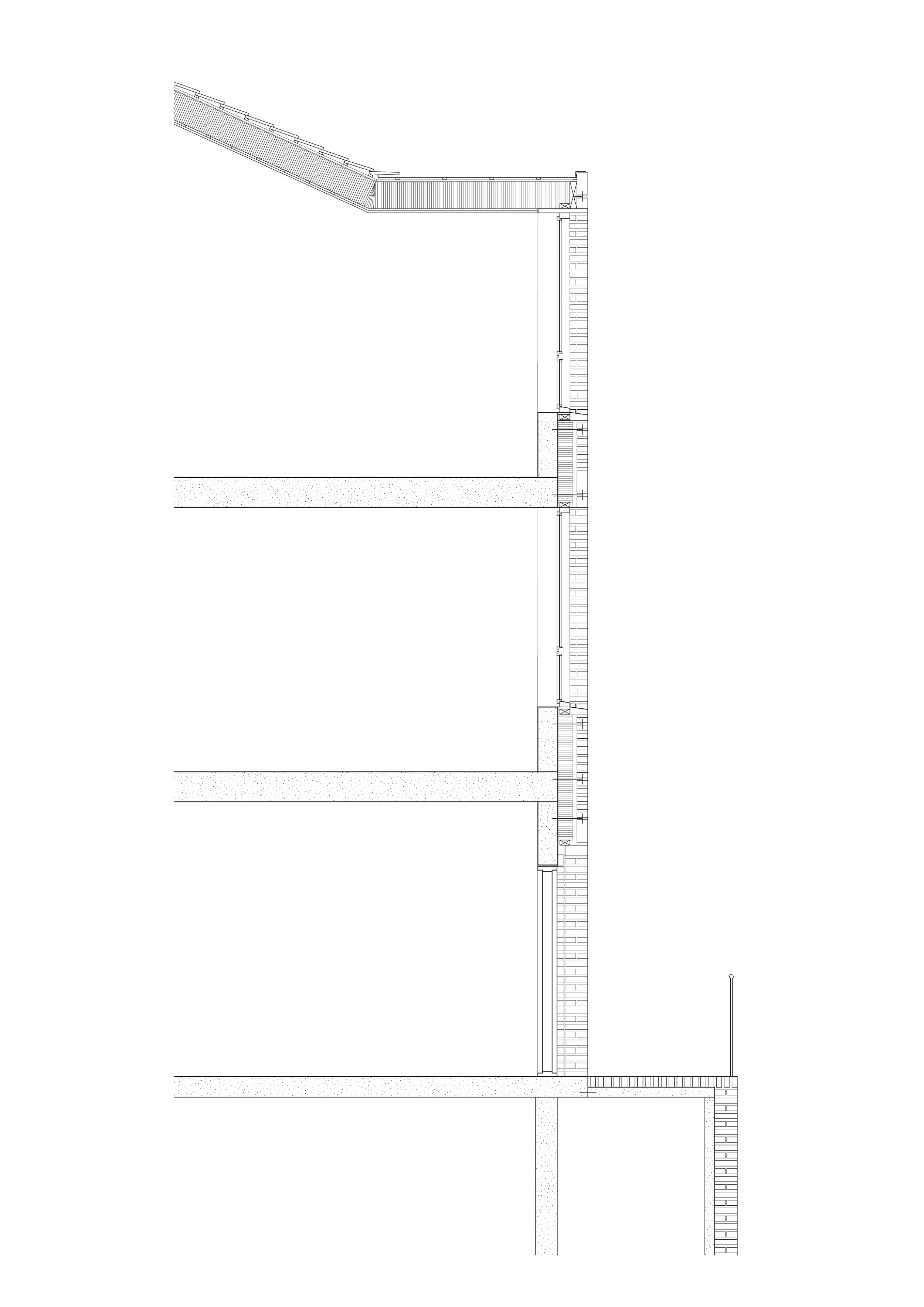 Technical architectural drawing showing a cross-section of a building wall with detailed construction elements.