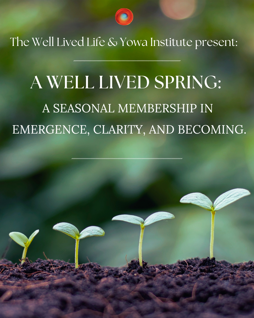 Announcement poster promoting a seasonal membership offering support throughout the season  creative prompts, reflective writing, astrological guidance to somatic capacity building practices. 