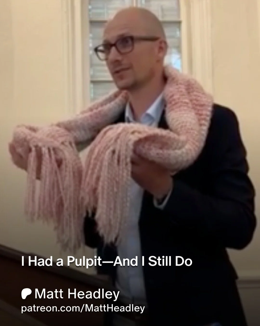 I had a pulpit&mdash;and I still do.
It just moved.

This time, it wore a prayer shawl. 🧶
This time, it showed up in a small-town church, on Trinity Sunday, when I didn&rsquo;t know how much I needed to speak again.

I wrote about it on Patreon. It&
