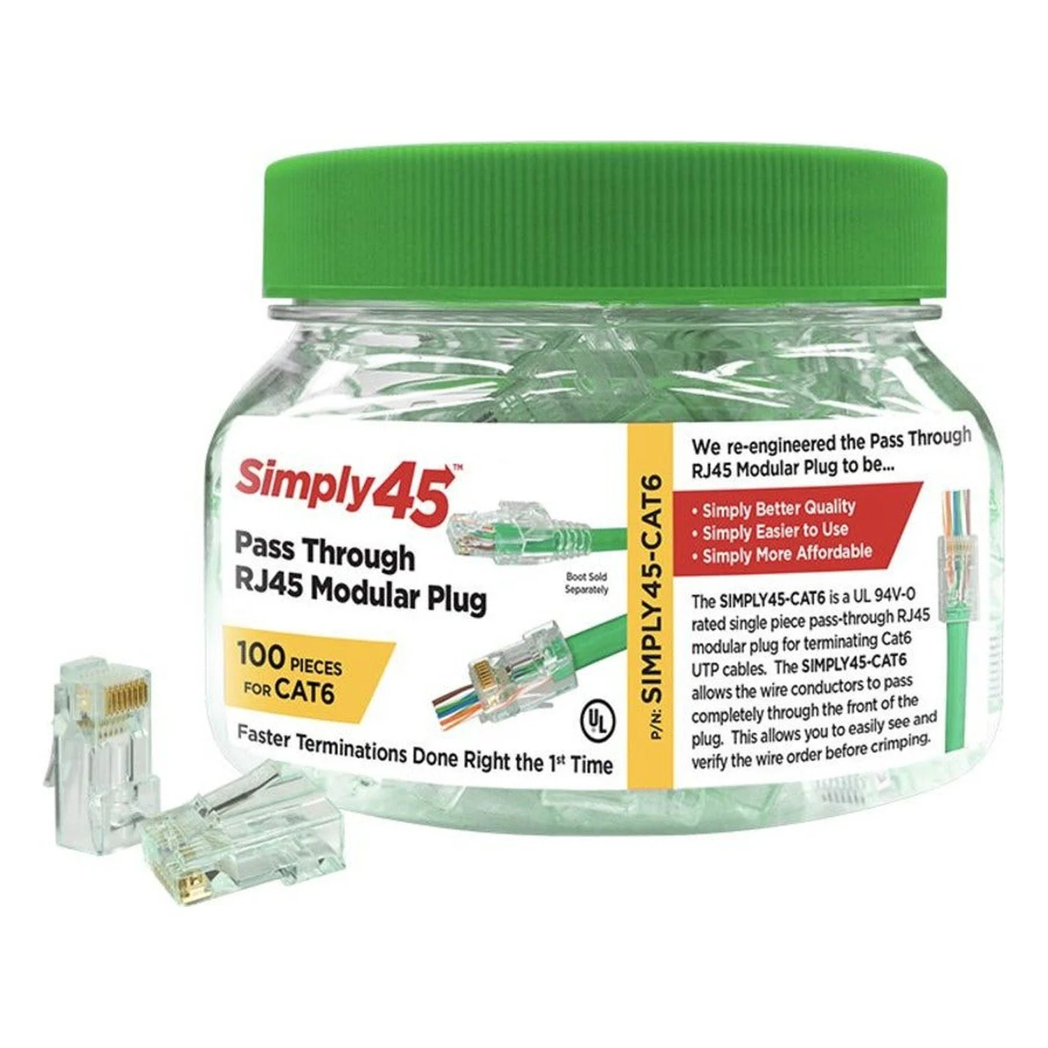 Cat6 Unshielded Pass-Through RJ45 Modular Plugs (Jar of 100) — product view 6