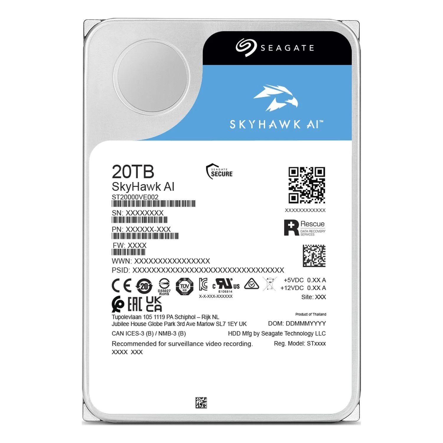 Seagate SkyHawk AI Surveillance Hard Drive SATA - 20TB — product view 3